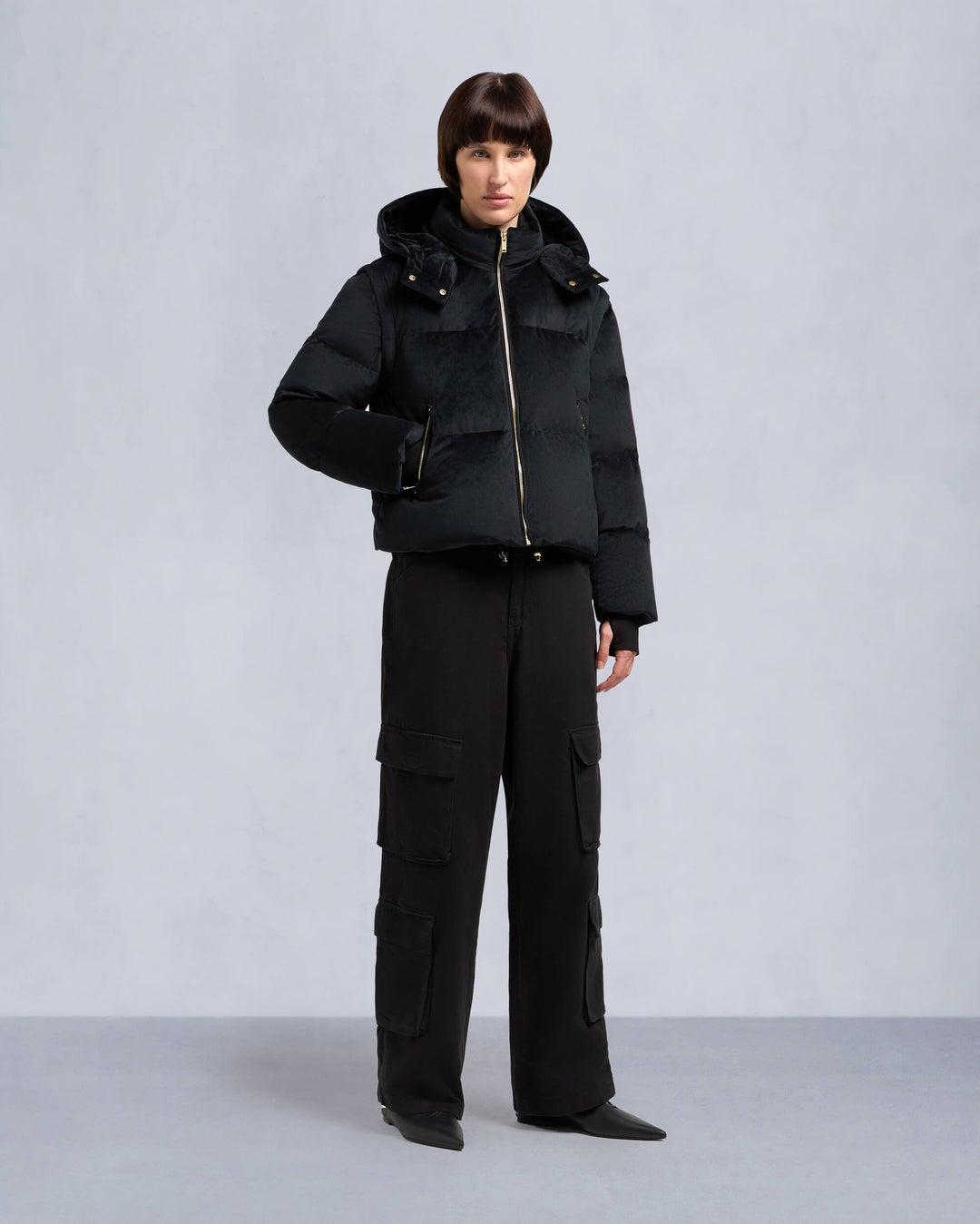 Moose Knuckles Womens Velour Misti Gold Puffer in Black Product Image