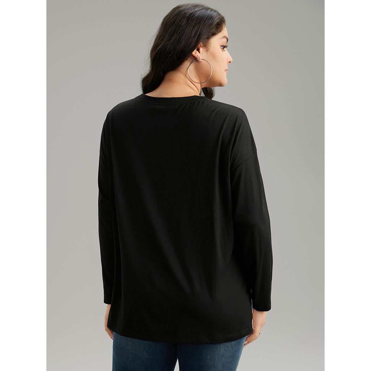 Plus Size Leopard Print Colorblock Patchwork T-shirt Black Women Casual Contrast Patchwork Round Neck Dailywear T-shirts BloomChic 26/4X Product Image