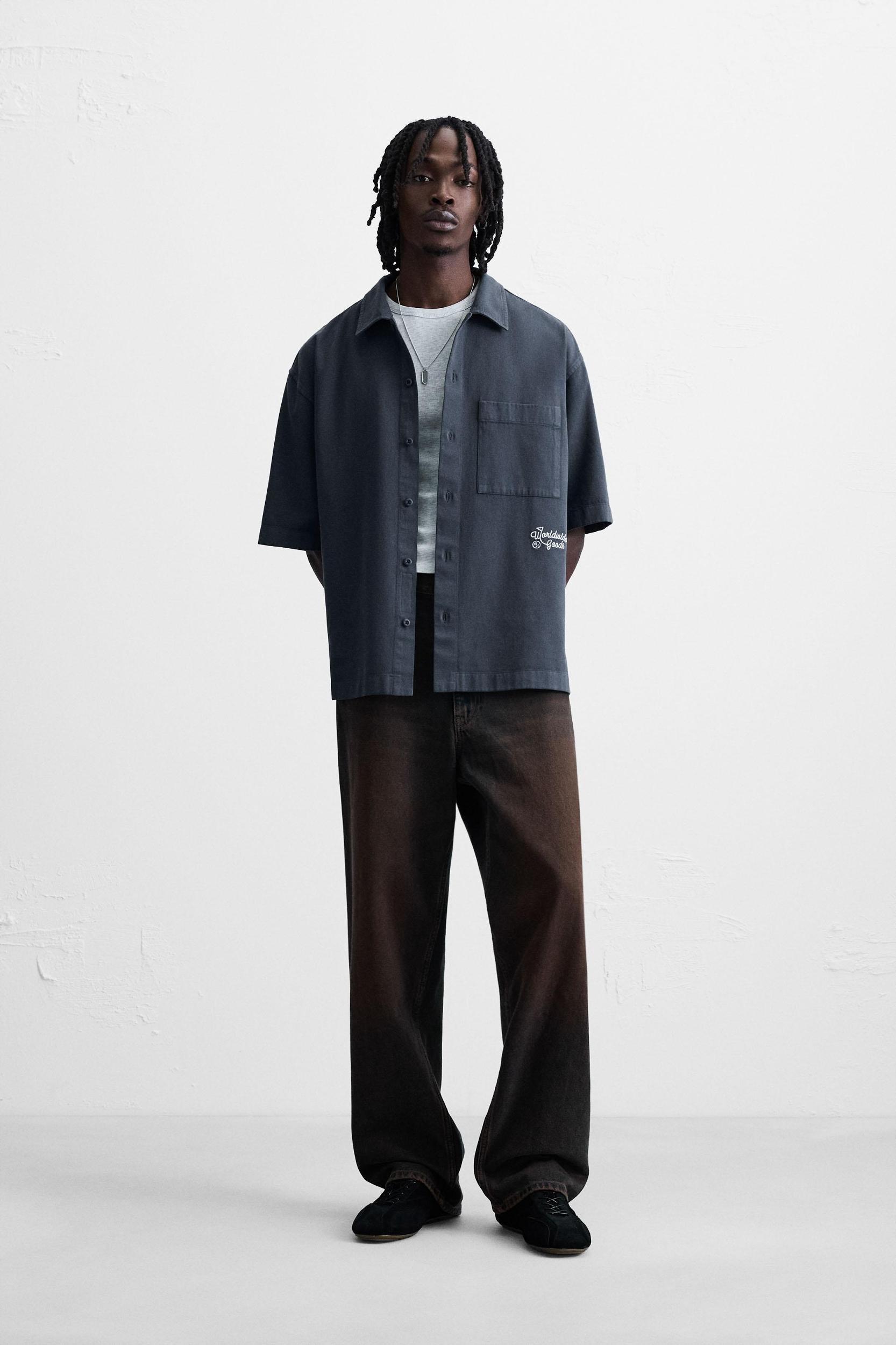 EMBROIDERED TEXTURED OVERSHIRT Product Image