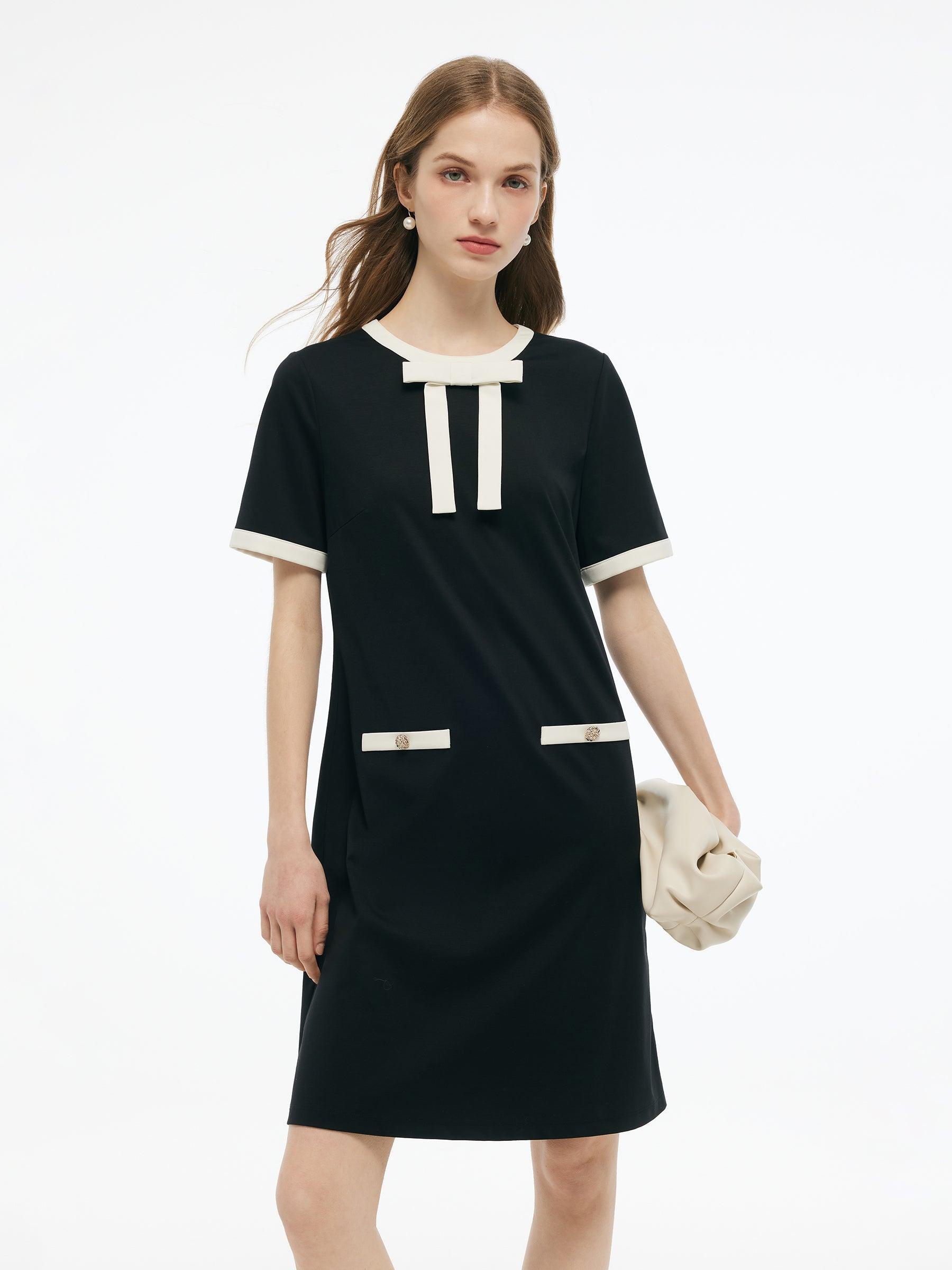 Tencel Blend Contrast Trim Women Knit Mini Dress Product Image