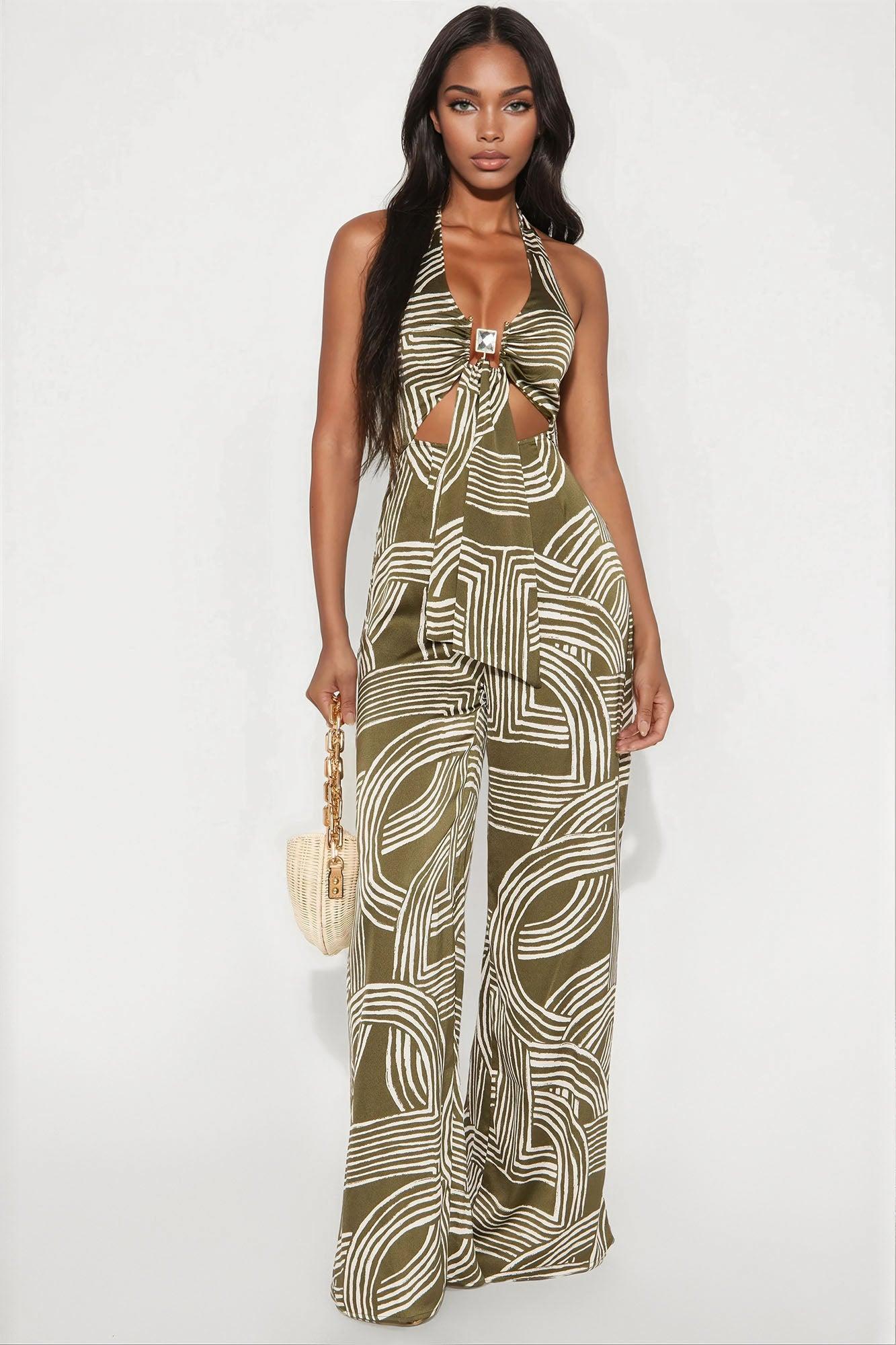 Pursuit Of Paradise Jumpsuit - Olive/combo Product Image