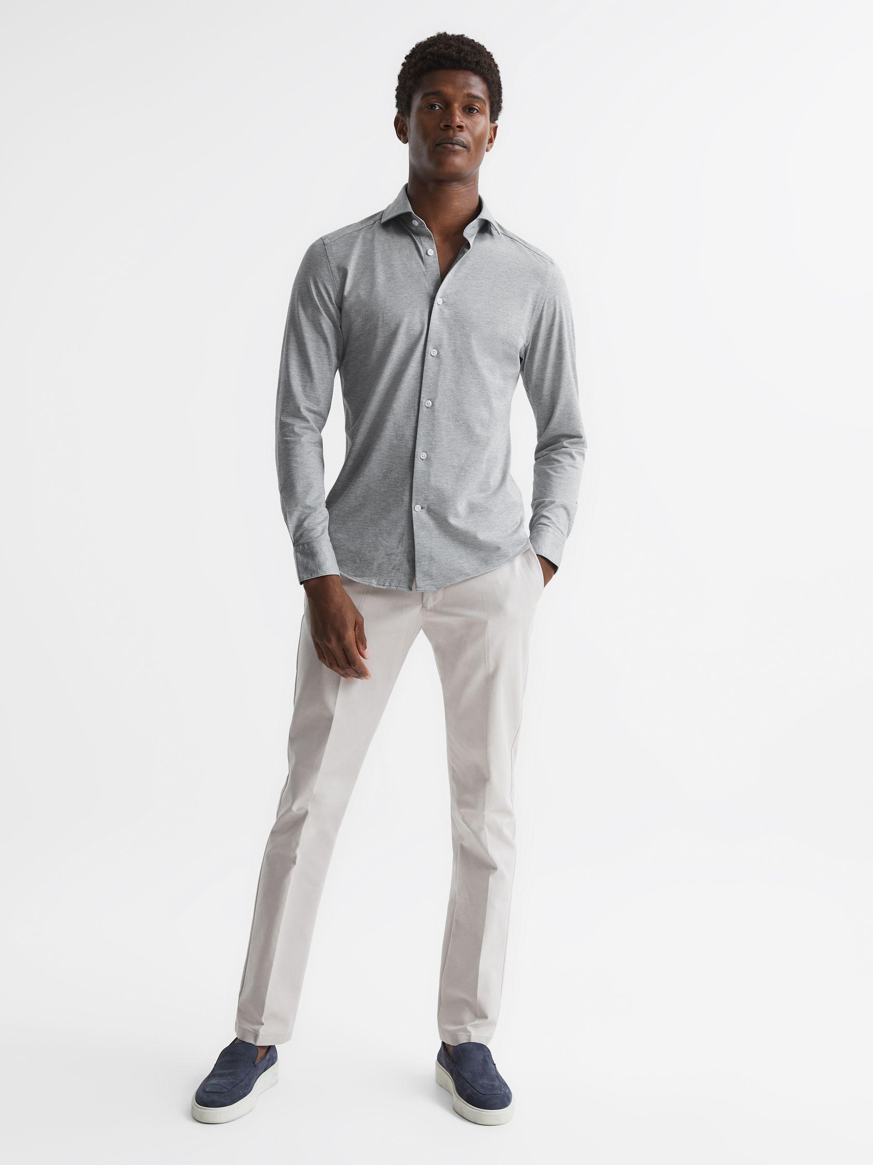 Cutaway Collar Jersey Slim Fit Shirt in Grey Melange Product Image