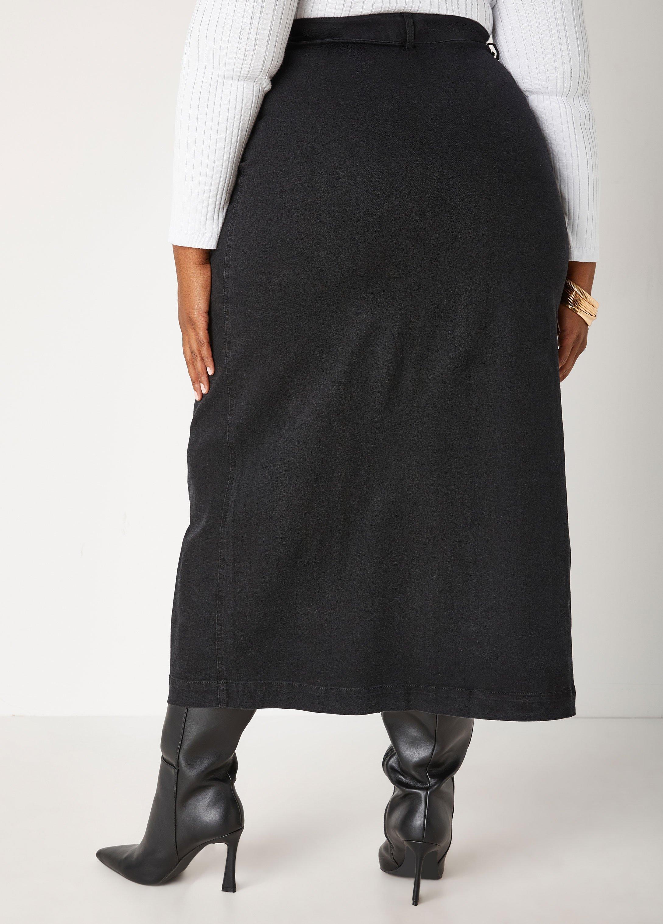Plus Size Stretch Denim Cargo Maxi Skirt Ashley Stewart Product Image