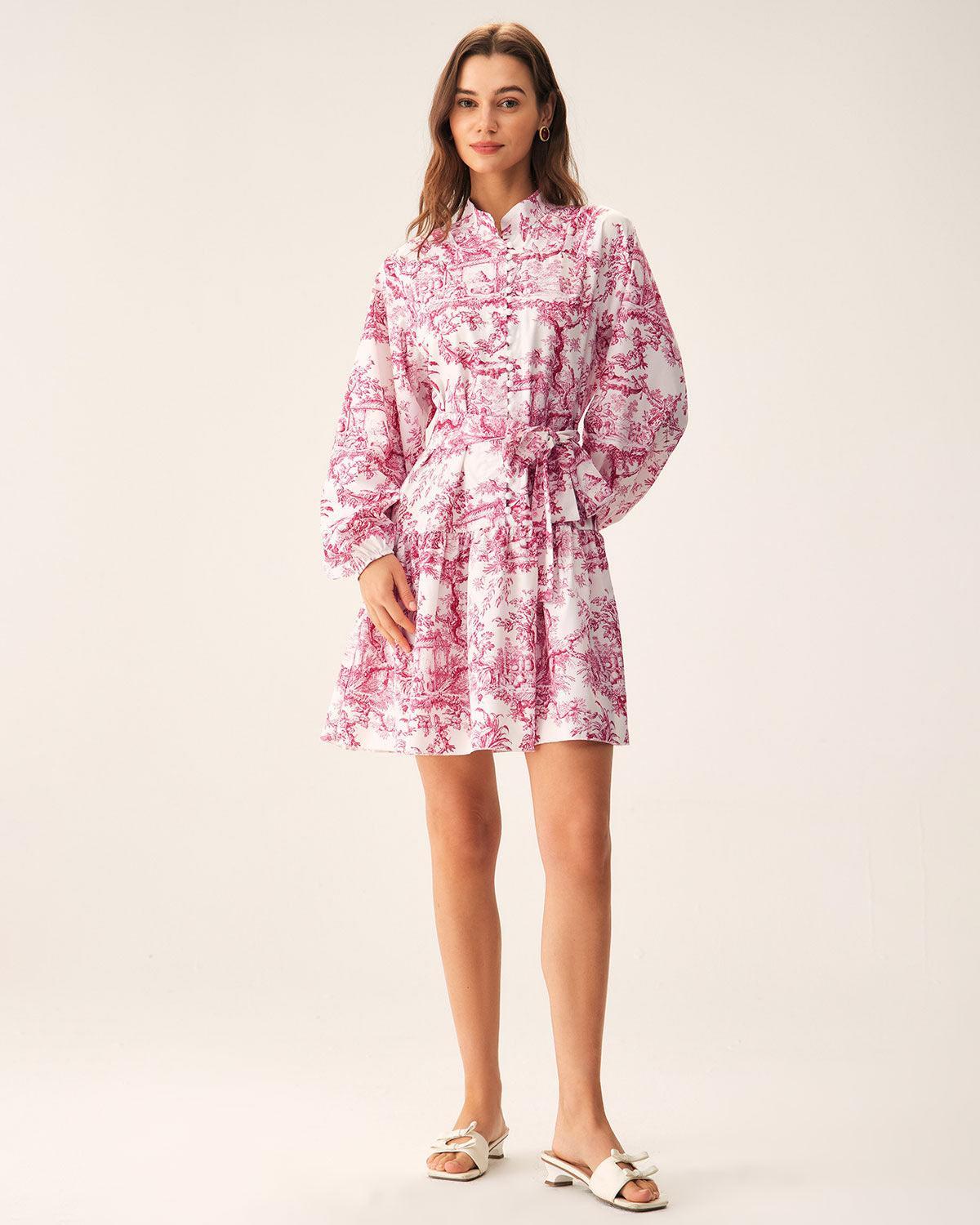 Red Floral Mock Neck Mini Dress Product Image