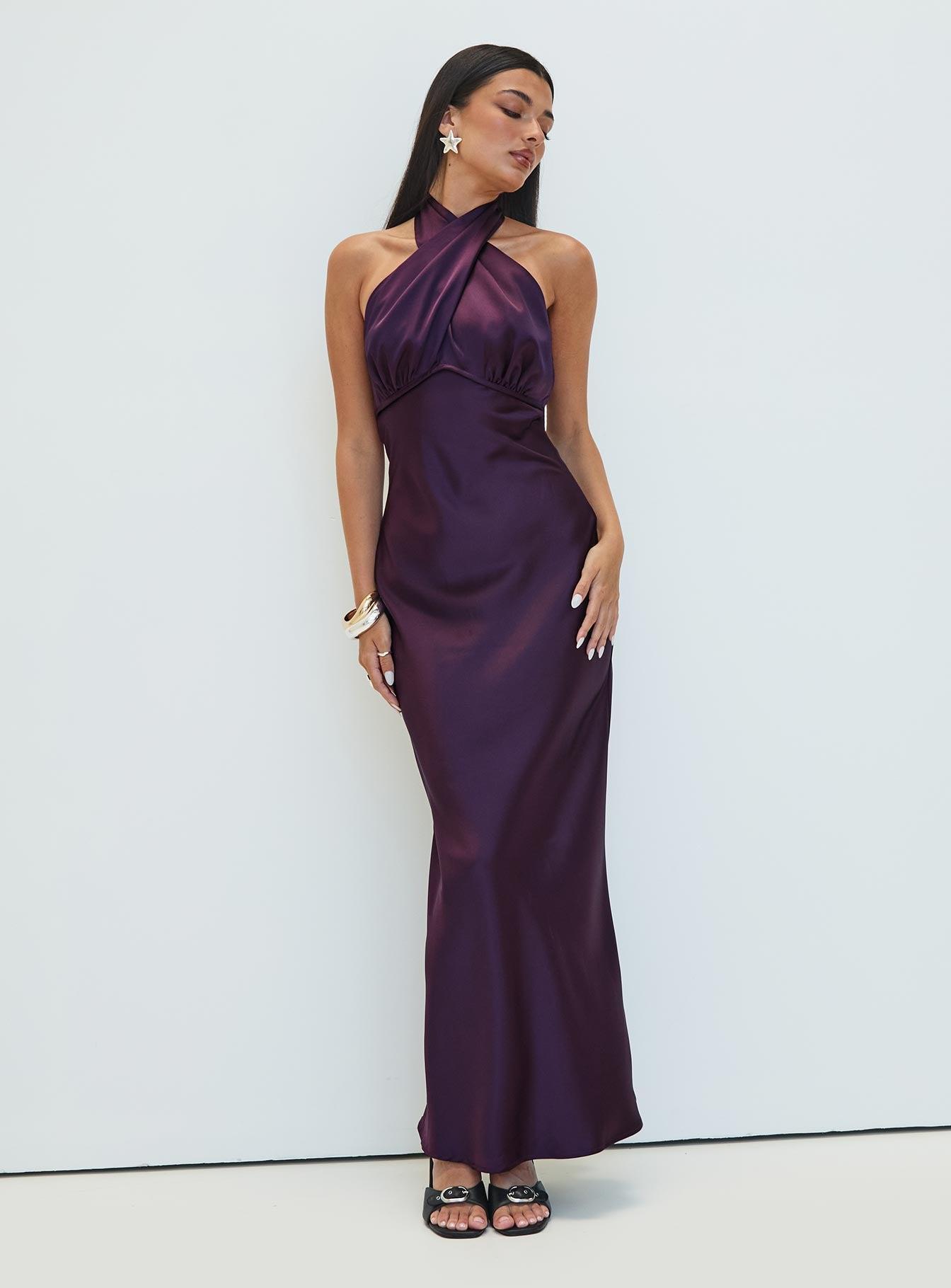 Rosaminta Halter Maxi Dress Plum Petite Product Image