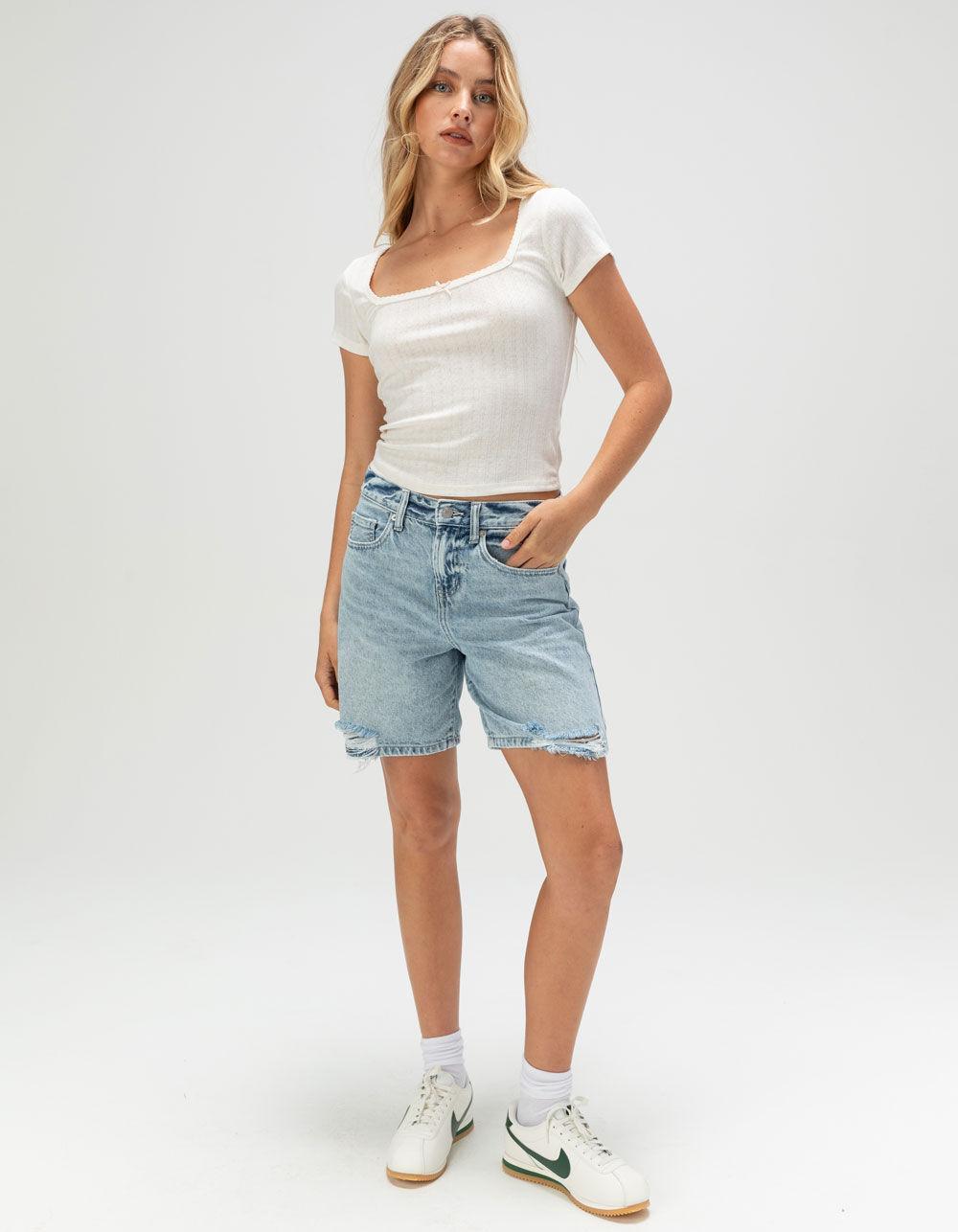 RSQ Womens Square Neck Pointelle Top - WHITE Product Image