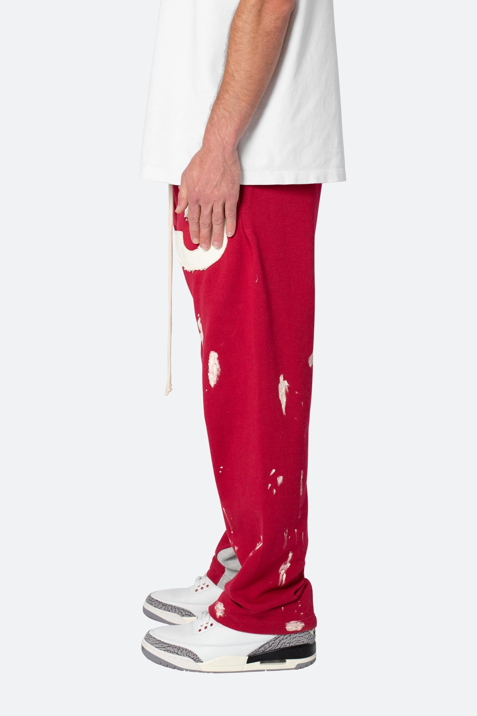 3 Patch Contrast Sweatpants - Red/Grey Product Image