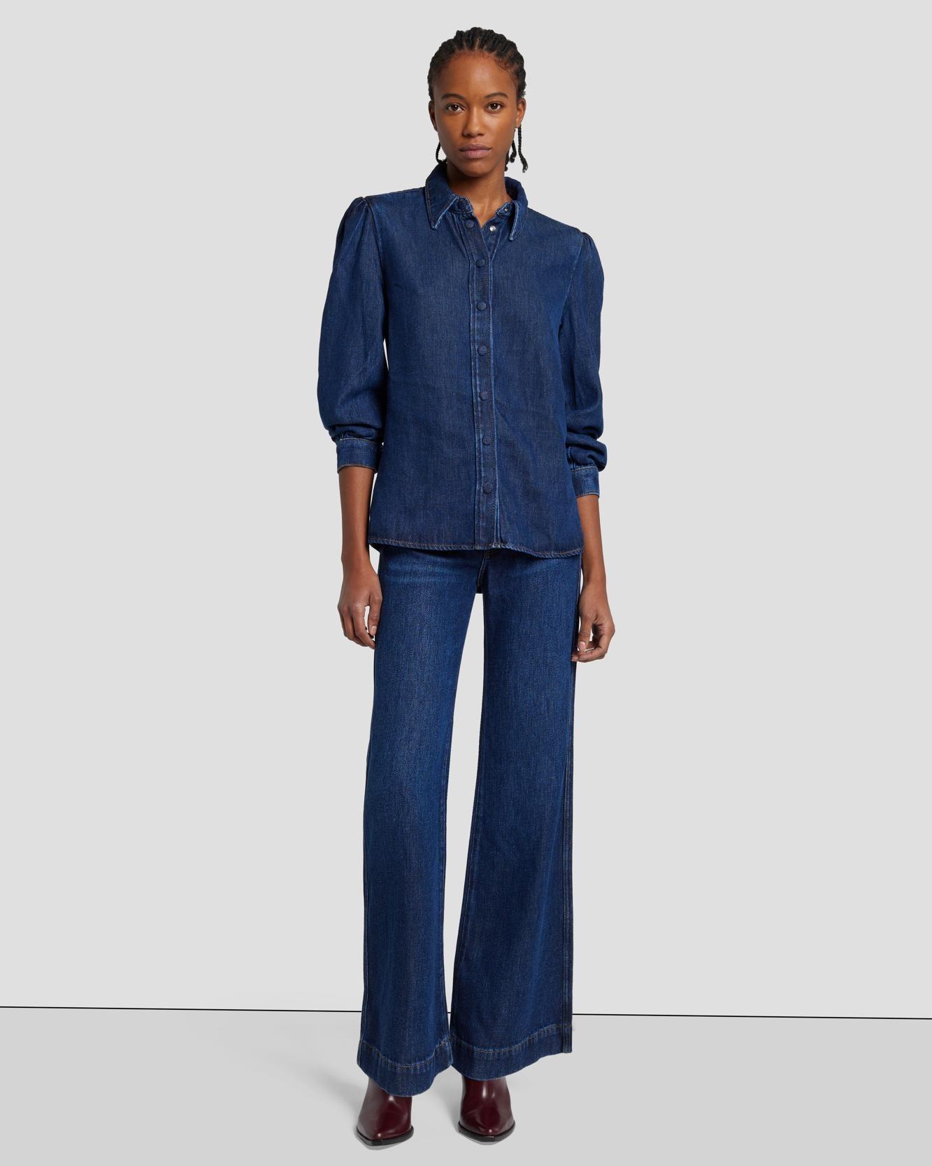 Denim Lustre Puff Sleeve Shirt in Poppy Female Product Image
