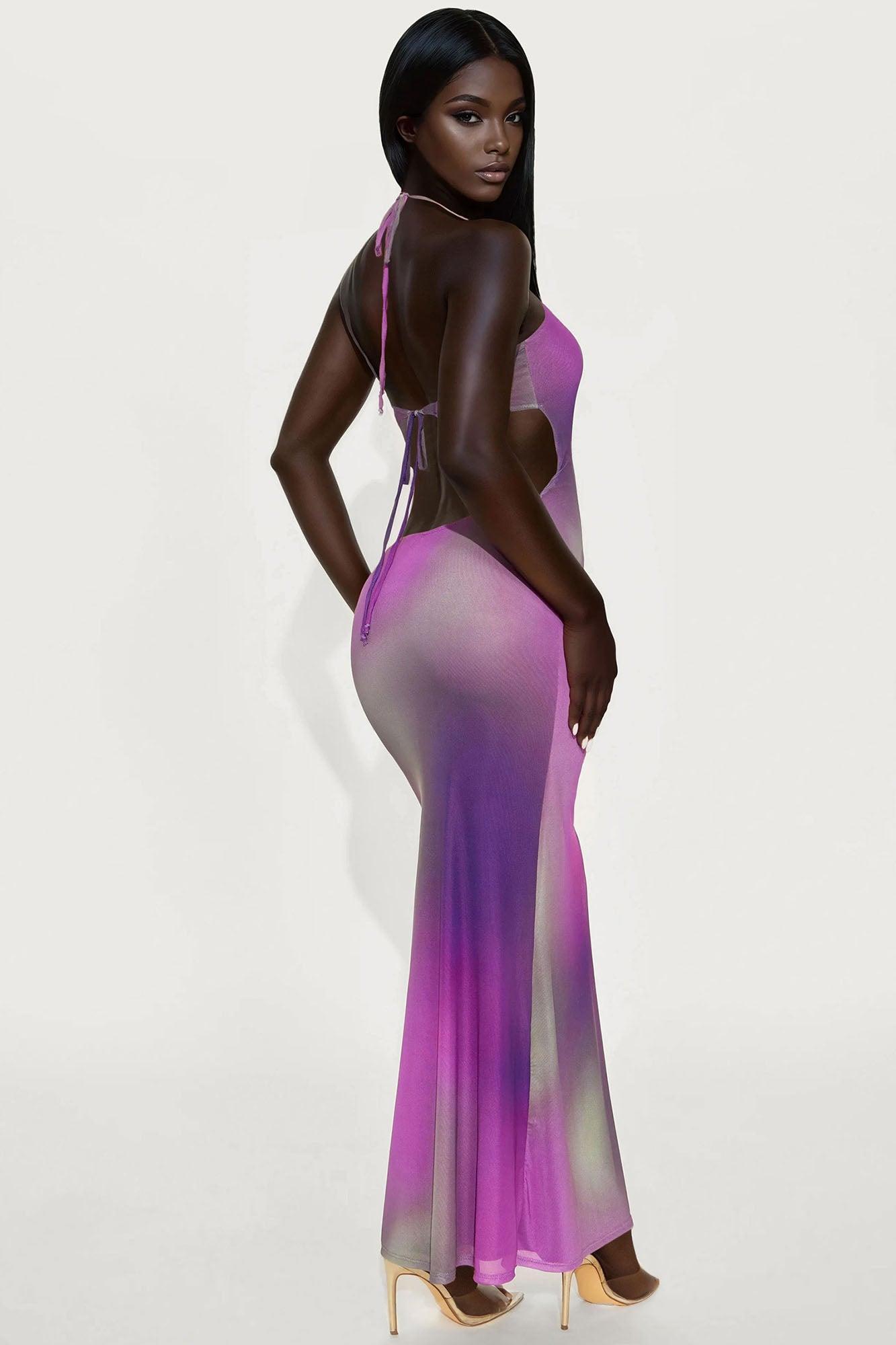 Summer Heat Abstract Mesh Maxi Dress - Purple/combo Product Image