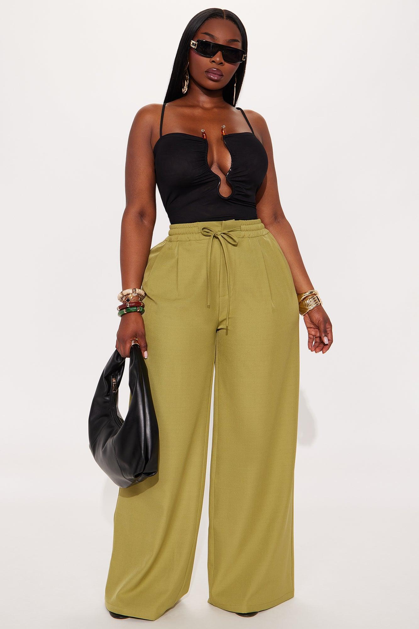 Eliza Wide Leg Crepe Trouser Pant - Chartreuse Product Image