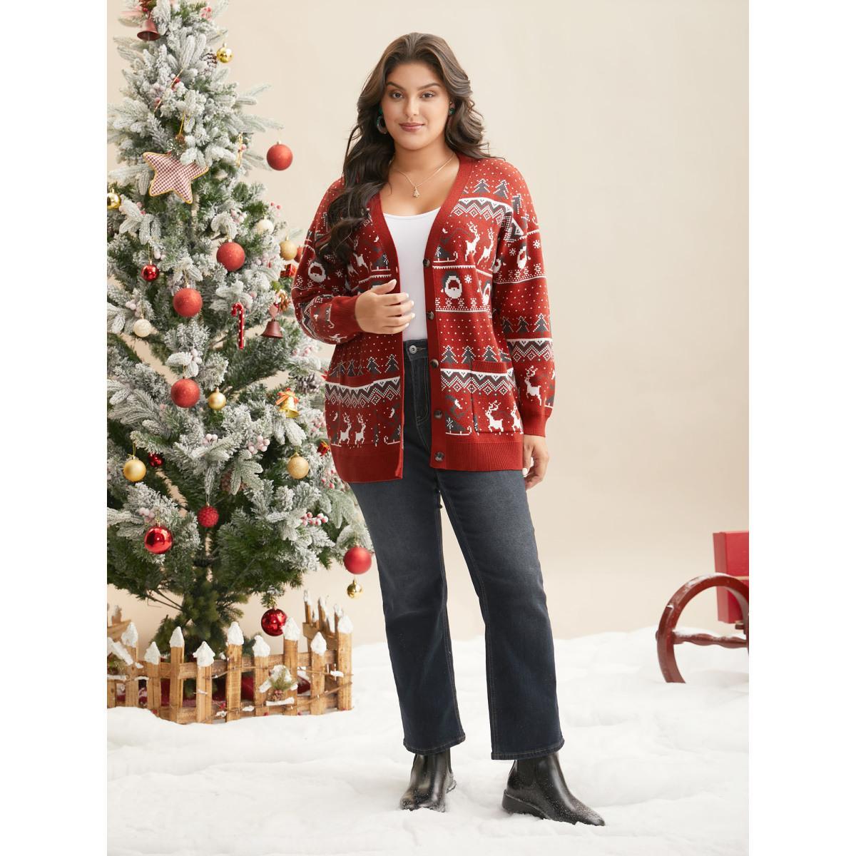 Plus Size Supersoft Essentials Home-for-Holidays Button-Front Cardigan Brightred Women Elegant Loose Long Sleeve Everyday Cardigans BloomChic 12/L Product Image