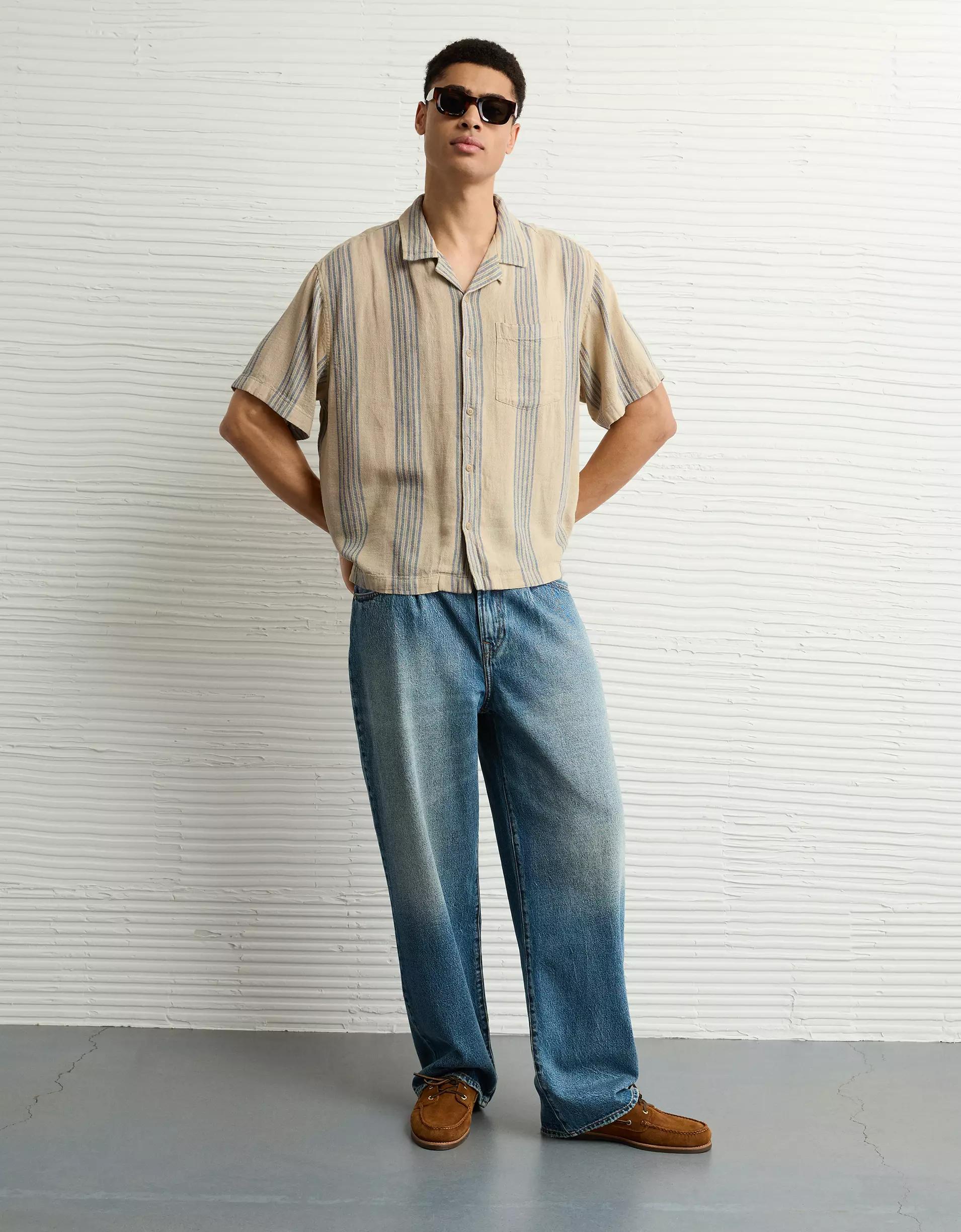AE Poolside Linen-Blend Striped Button-Up Shirt Product Image