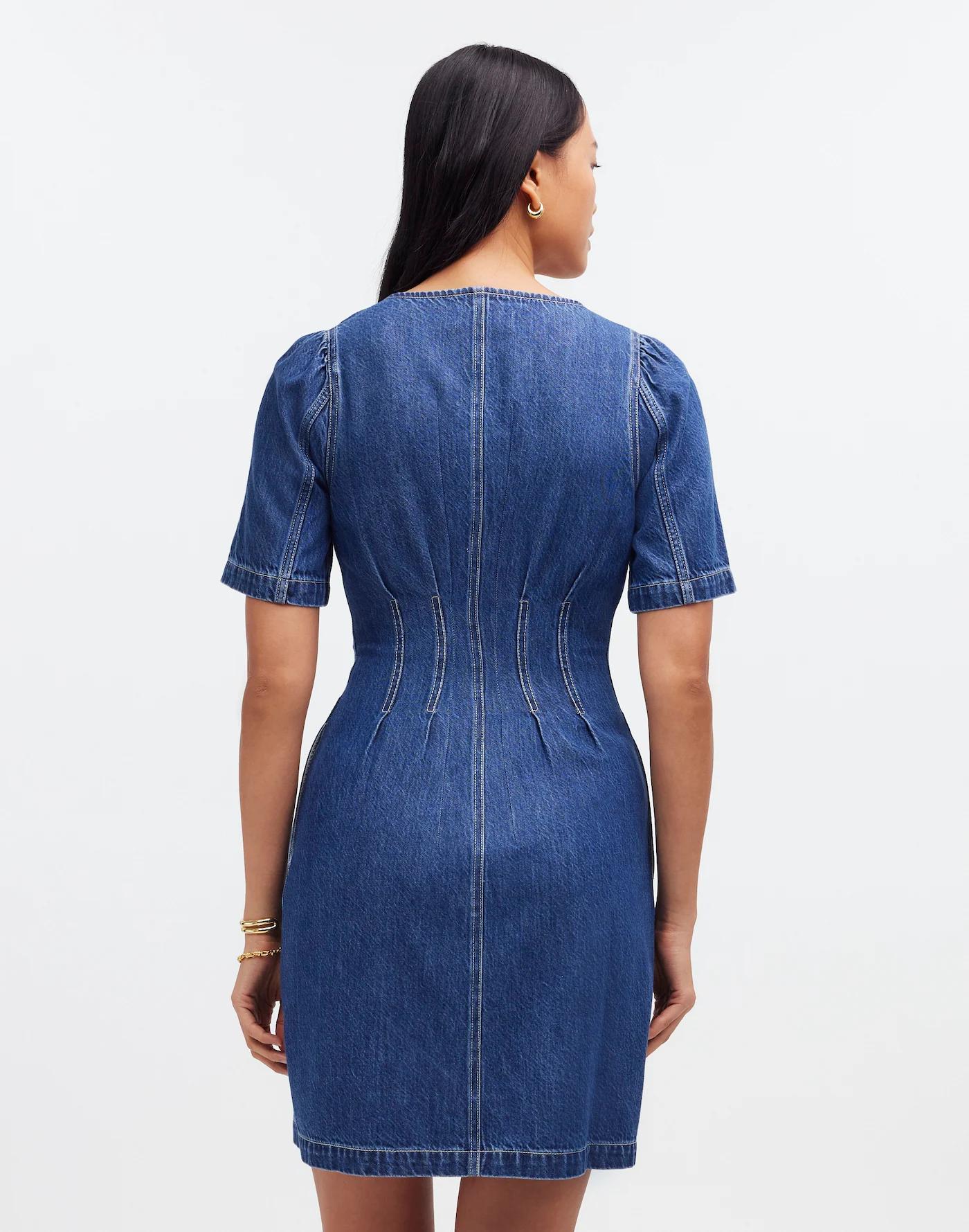 Denim Darted Mini Dress in Pixie Wash Product Image