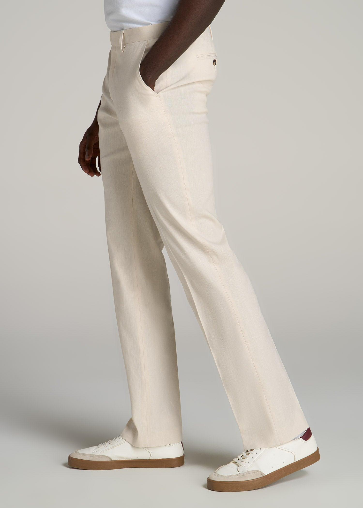 Stretch Linen Dress Pants for Tall Men in Light Beige Linen Male Product Image
