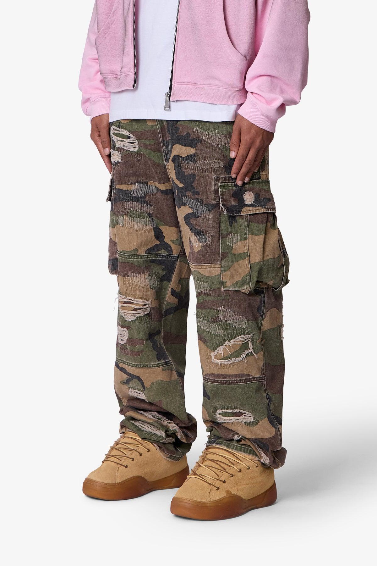 Ultra Baggy Distressed Cargo Pants - Woodland Camo Product Image