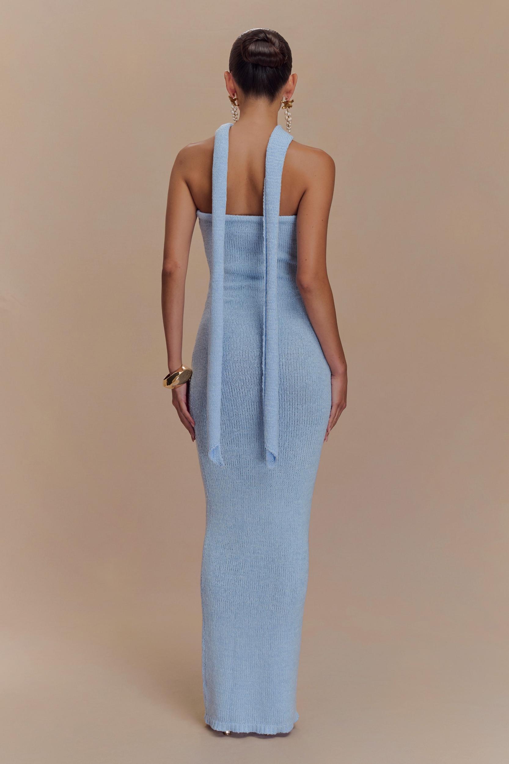 Andrea Strapless Knit Maxi Dress - Light Blue Product Image