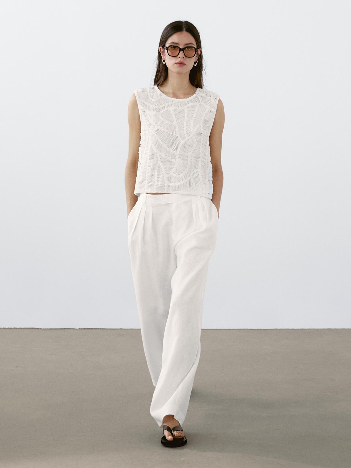 100% linen triple darted trousers Product Image