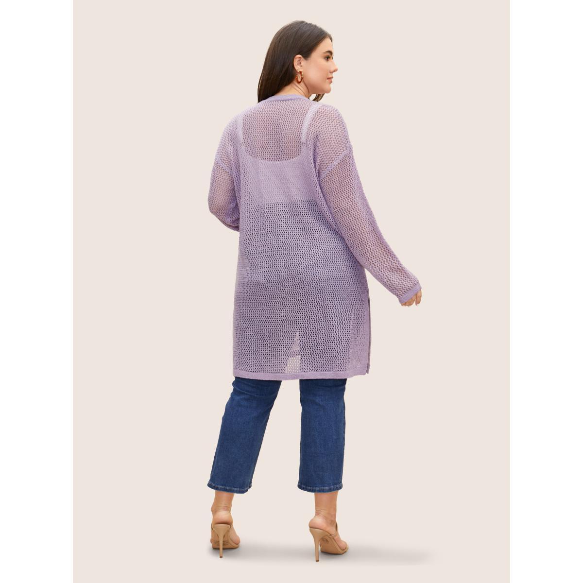 Plus Size Solid Stereo Flower Design Cut Out Cover Up Women's Swimwear Lavender Beach Loose Texture Curve Swim Cover Ups BloomChic 14-16/1X Product Image