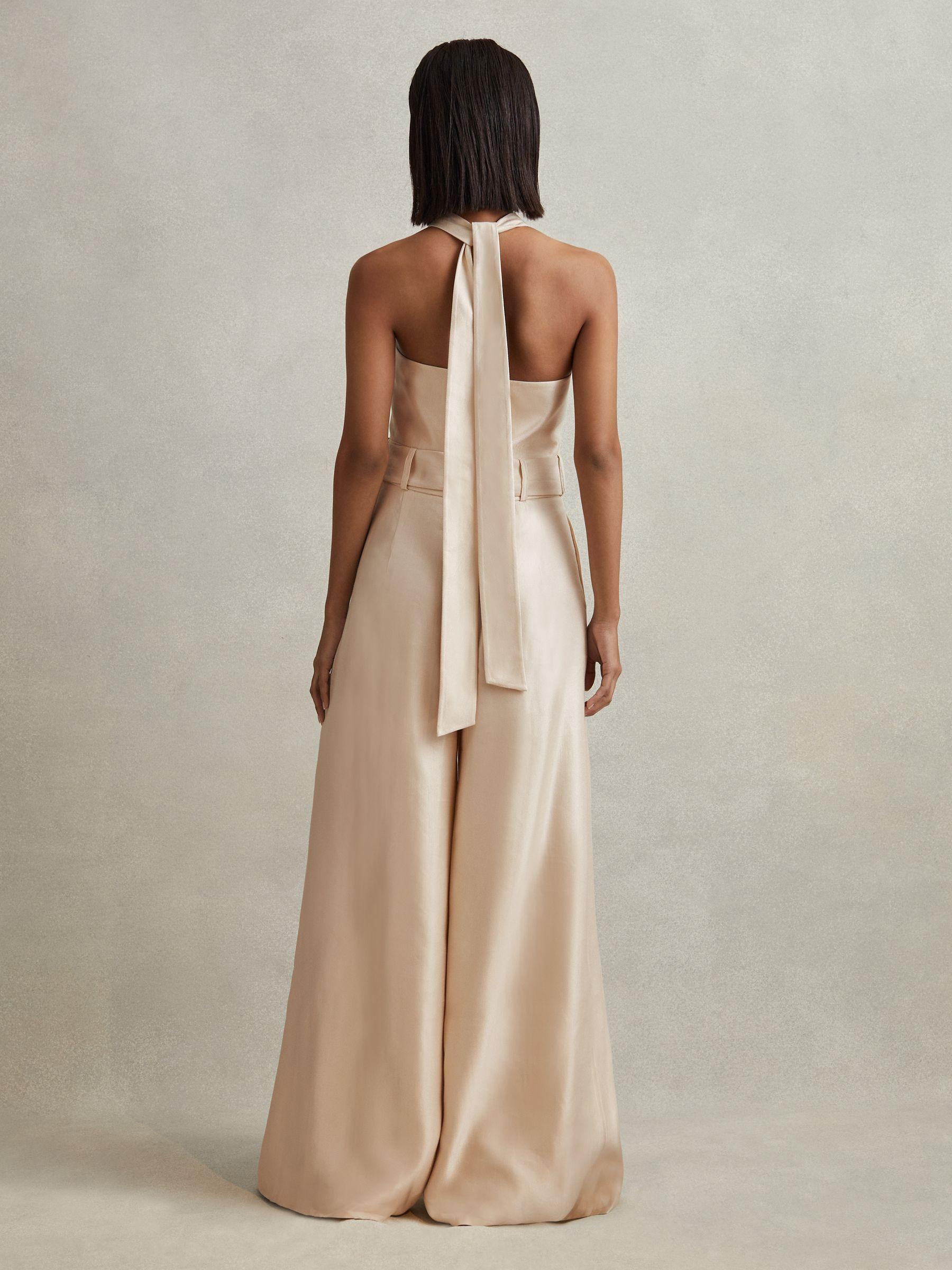 Viscose Linen Wide Leg Jumpsuit in Neutral Product Image