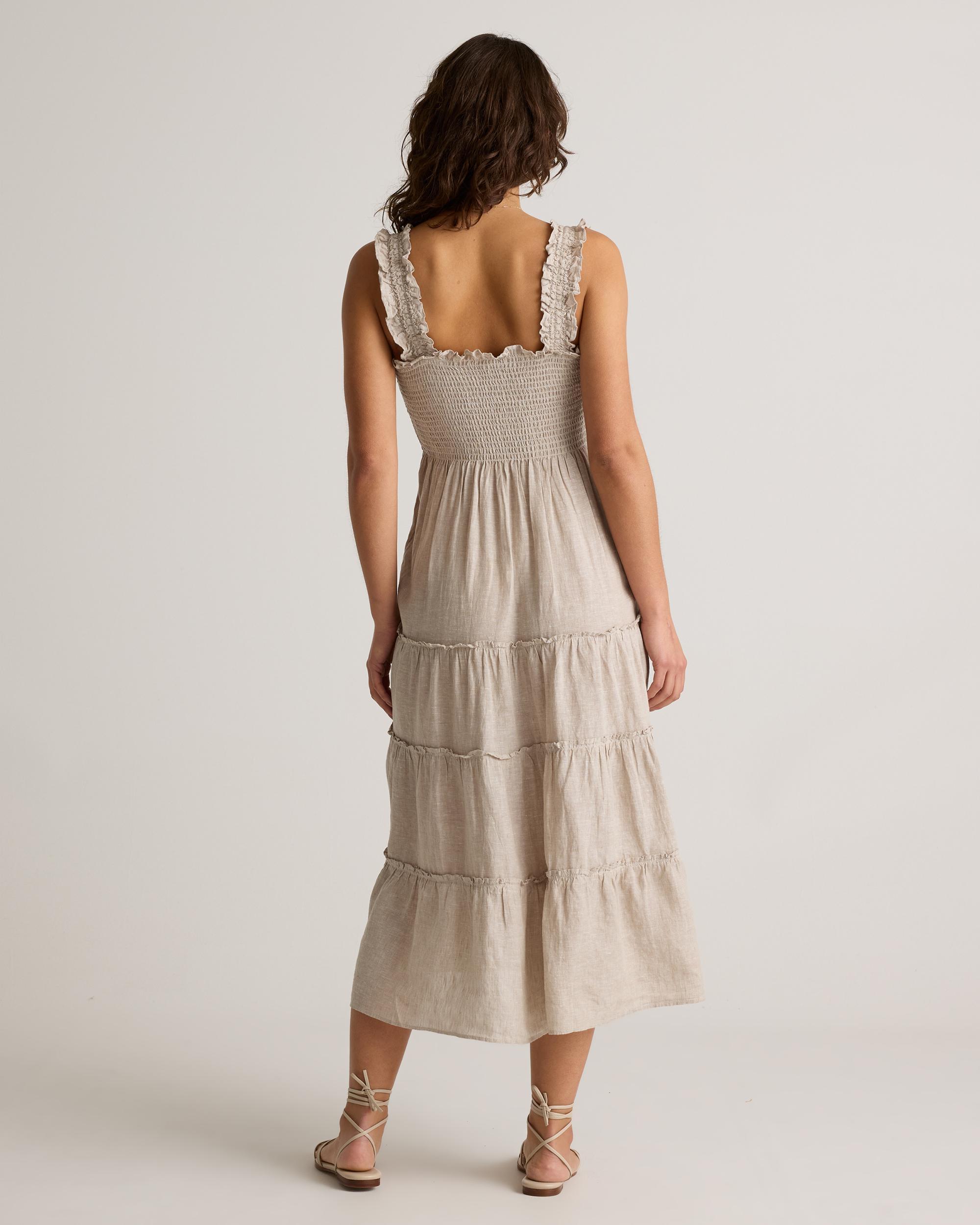 100% European Linen Smocked Midi Dress Product Image