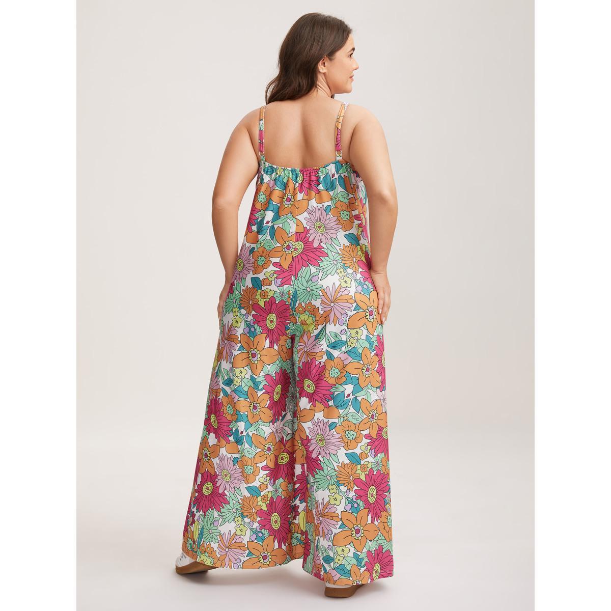 Plus Size Multicolor Vivid Groove Stretchy Adjustable Jumpsuit Women Sleeveless Non Everyday-Casual Loose Jumpsuits BloomChic 30/6X Product Image