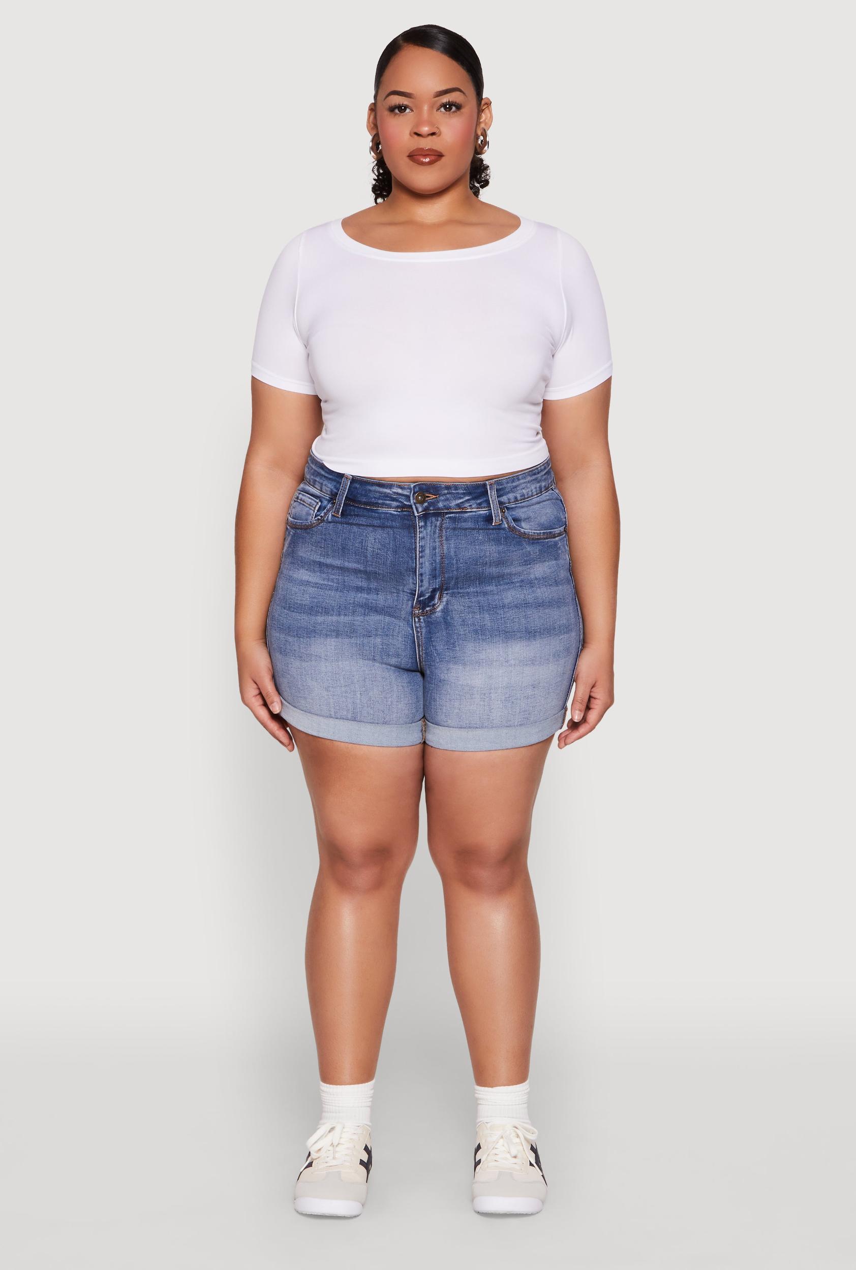 Womens Plus Size WAX High Waisted Whiskered Denim Shorts Product Image