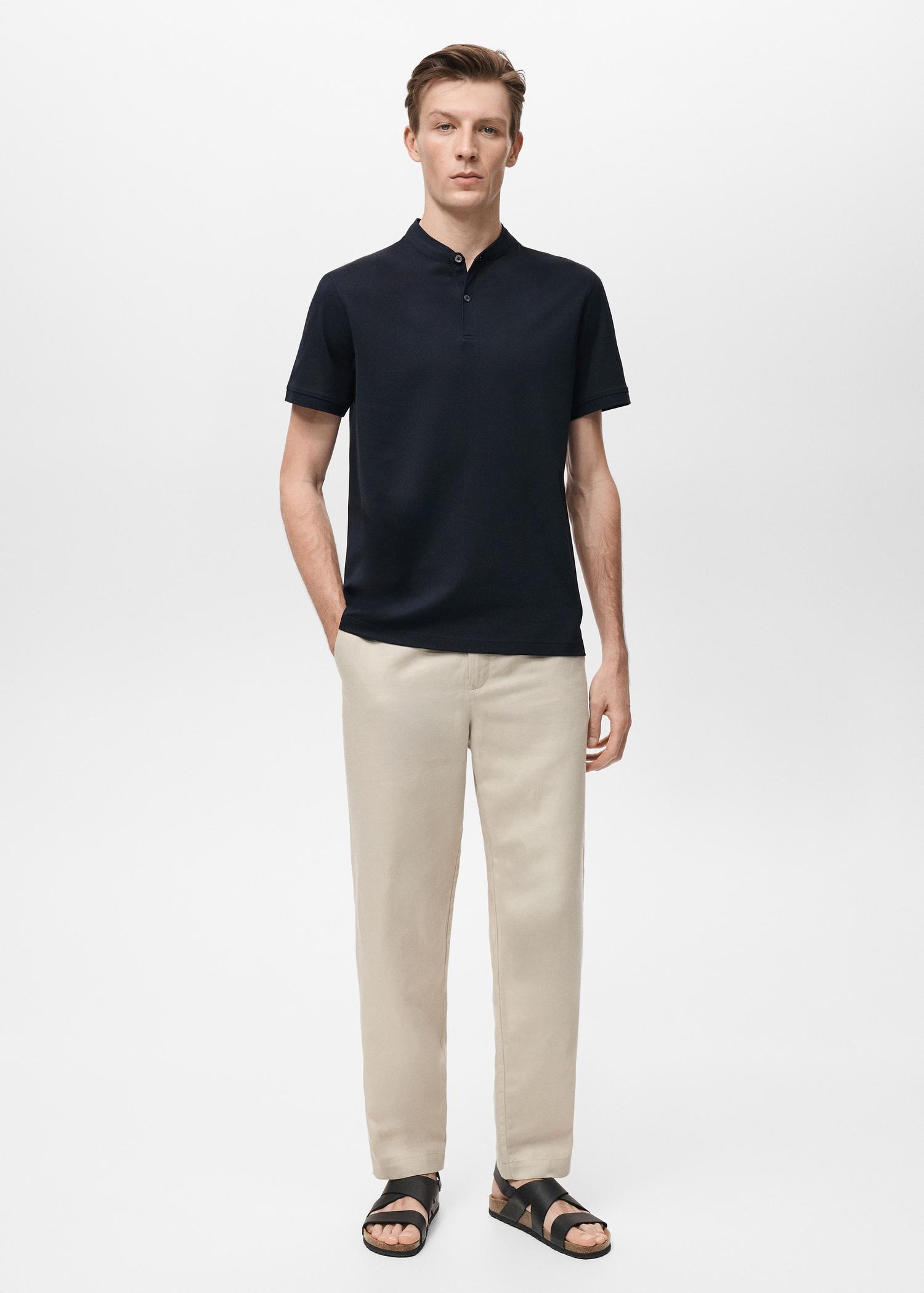 Mao collar cotton polo - Men | MANGO USA Product Image