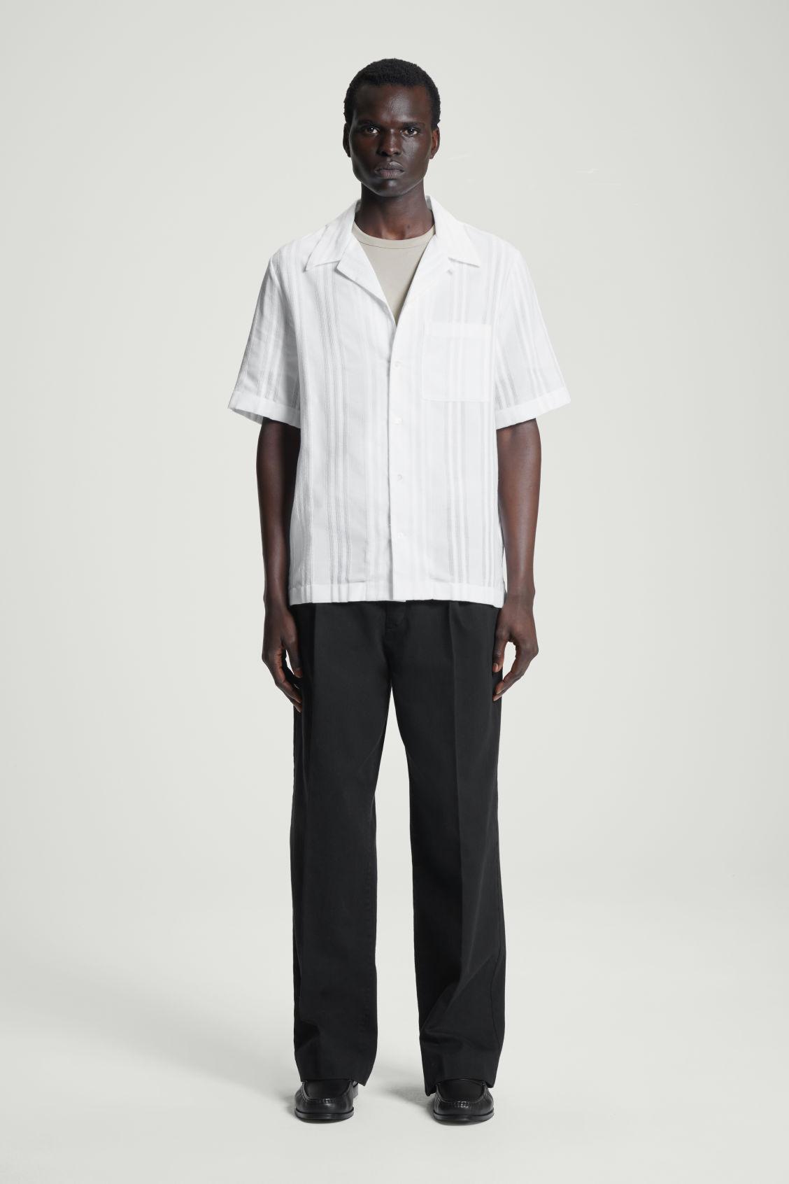 RELAXED STRIPE-JACQUARD COTTON SHORT-SLEEVED SHIRT Product Image