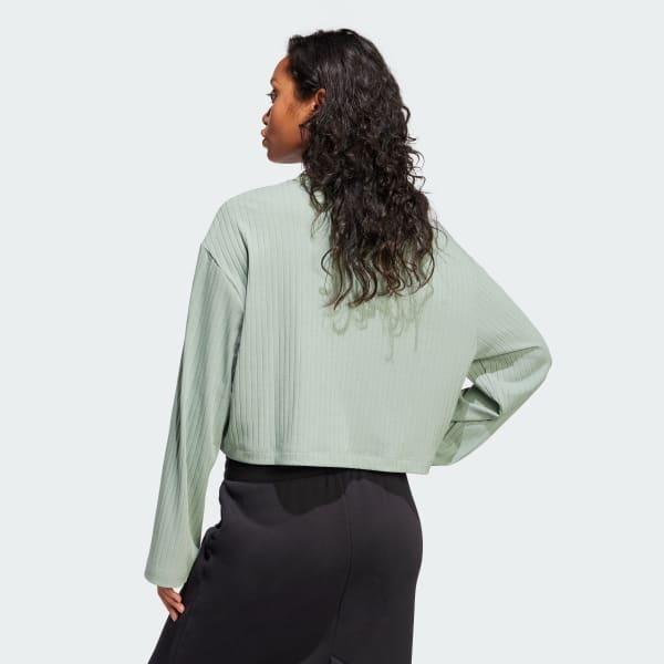 adidas Essentials Wide Rib Long Sleeve Tee Black M Womens Product Image