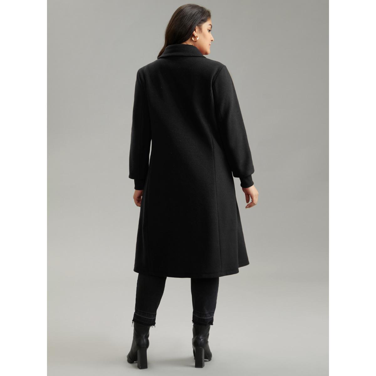 Plus Size Plain Lapel Collar Double Breasted Coat Women Black Casual Lined Ladies Dailywear Winter Coats BloomChic 12/L Product Image
