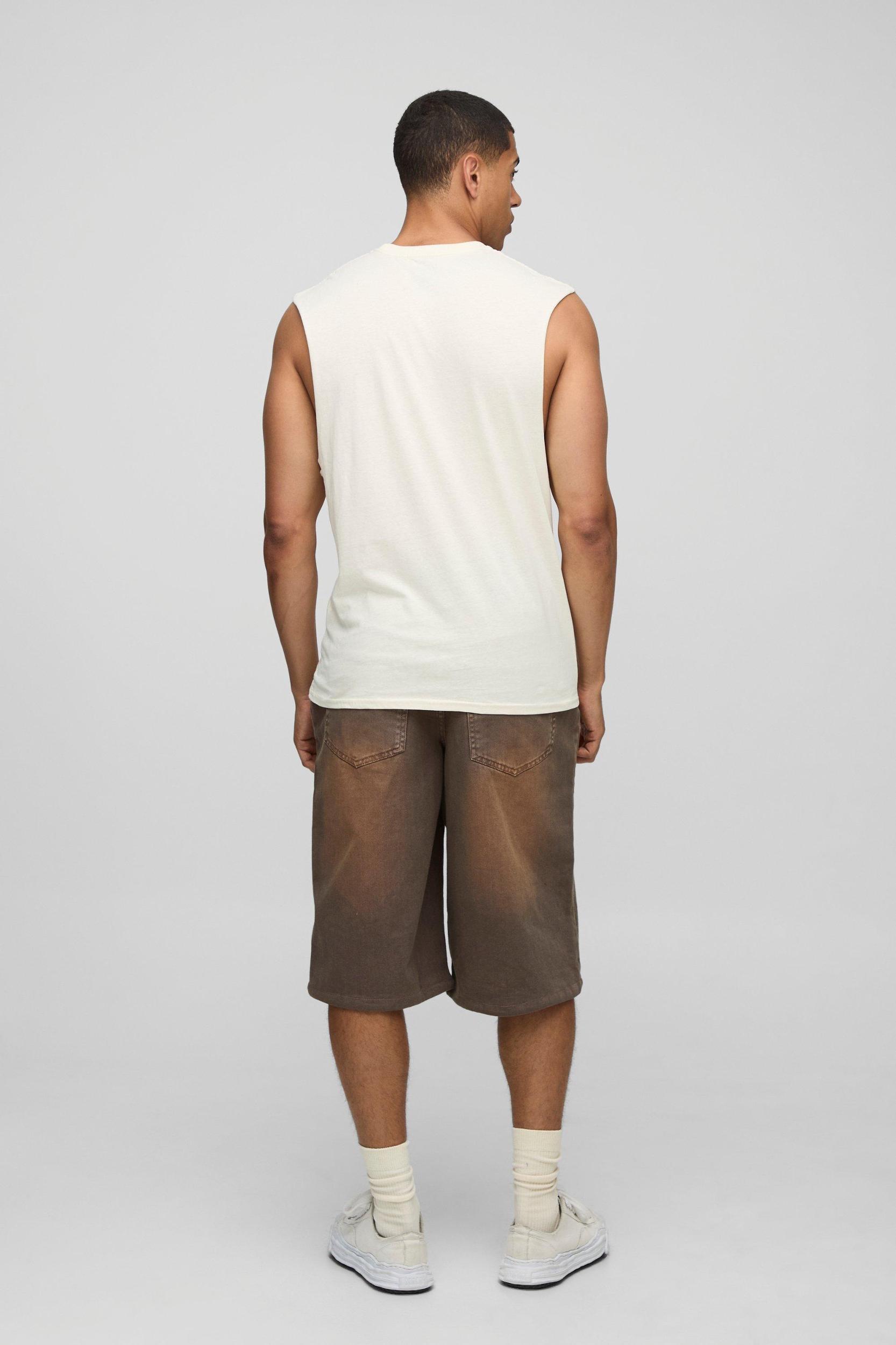 Ecru Regular Fit Nirvana License Tank | boohooMAN USA Product Image