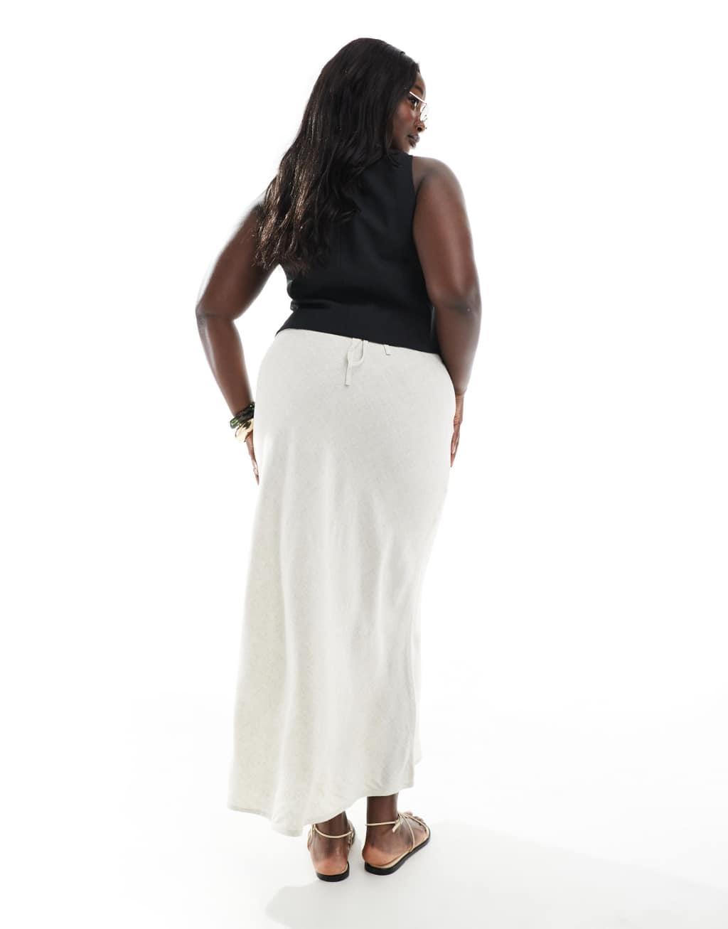 ASOS DESIGN Curve linen blend bias maxi skirt in stone Product Image