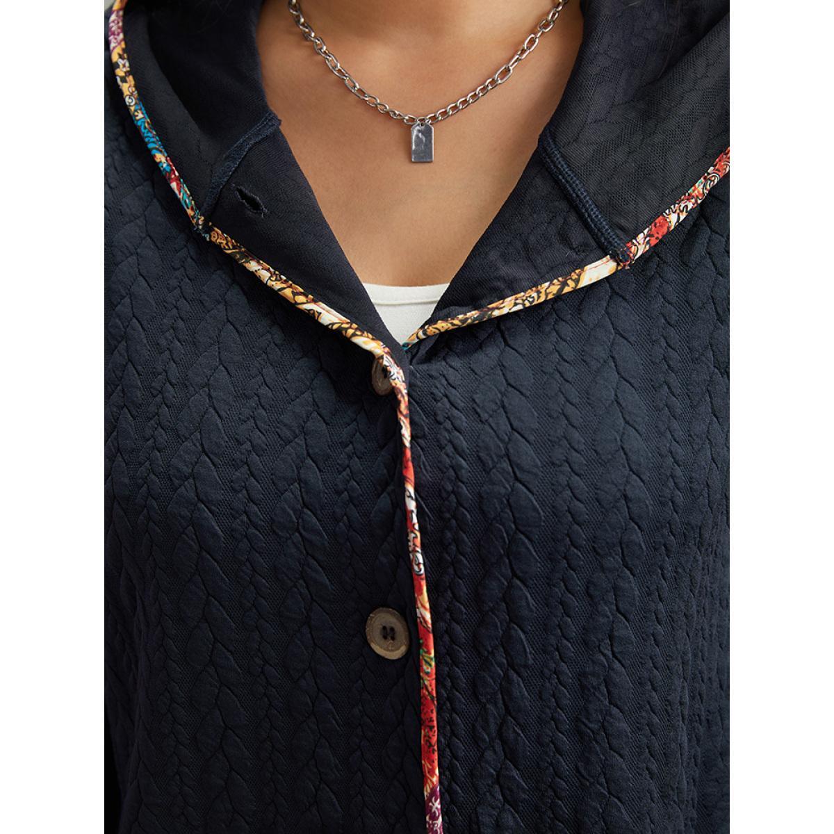 Plus Size Texture Pocket Patchwork Button Detail Jacket Women DarkBlue Texture Pocket Everyday Jackets BloomChic 18-20/2X Product Image