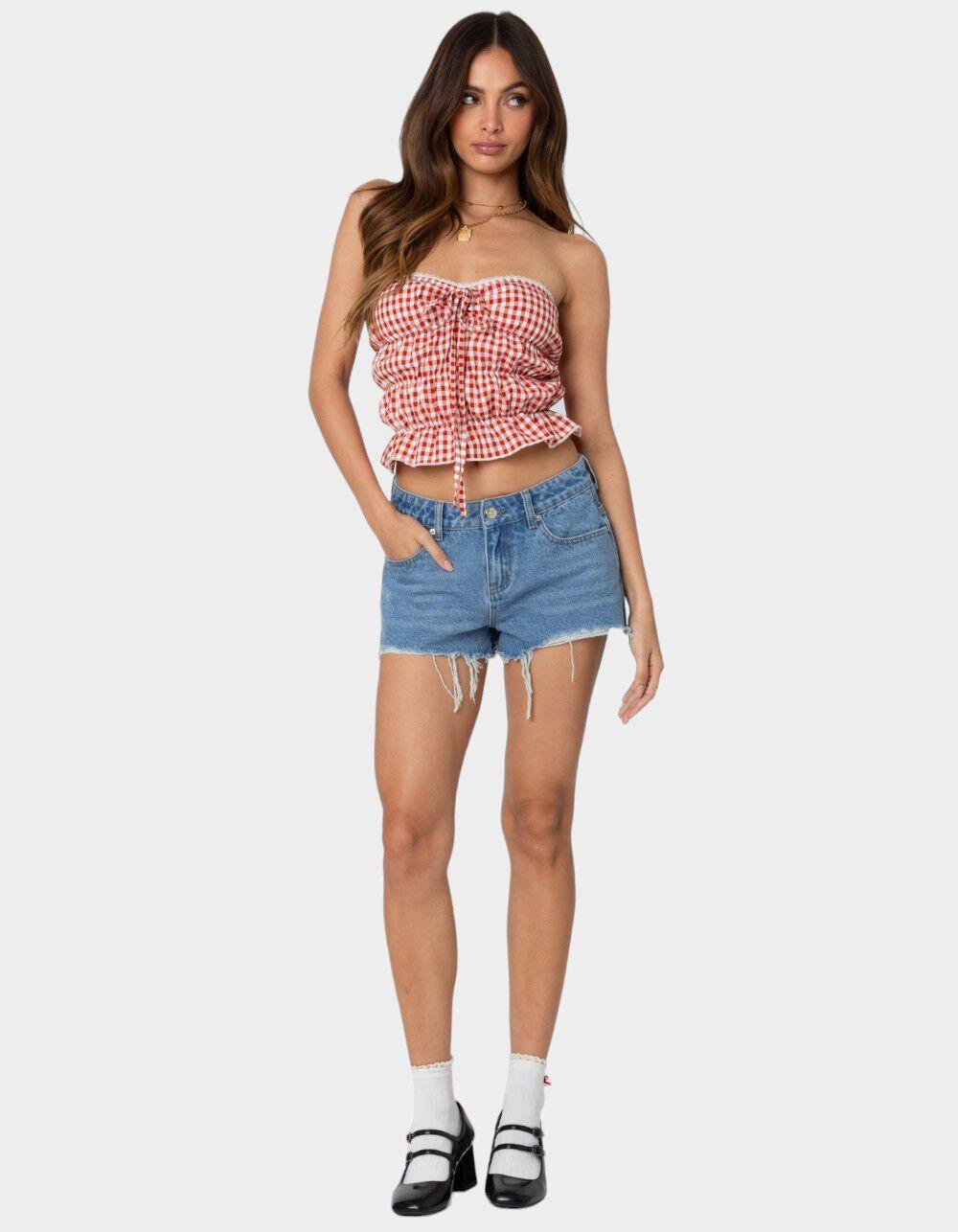 EDIKTED Fern Mid Rise Denim Shorts Product Image