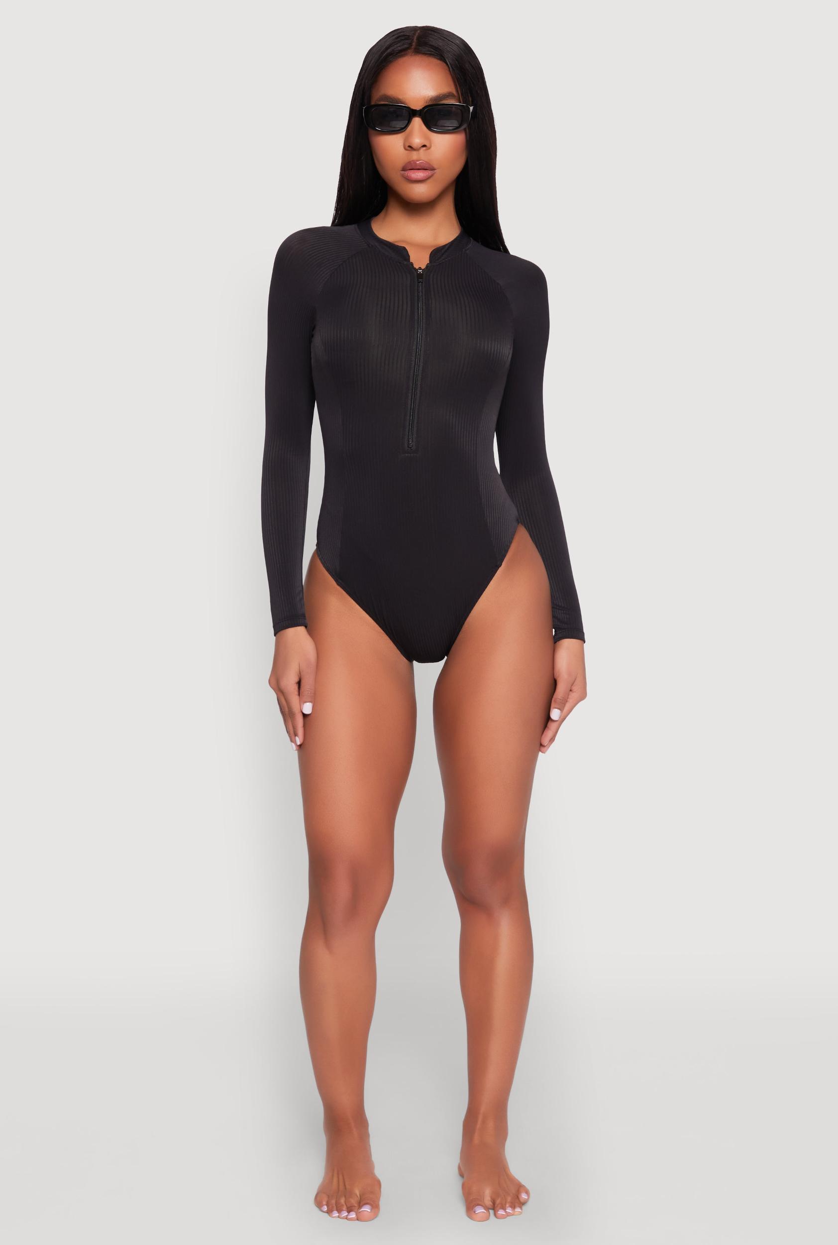 Womens Zip Front Rash Guard One Piece Swimsuit Product Image