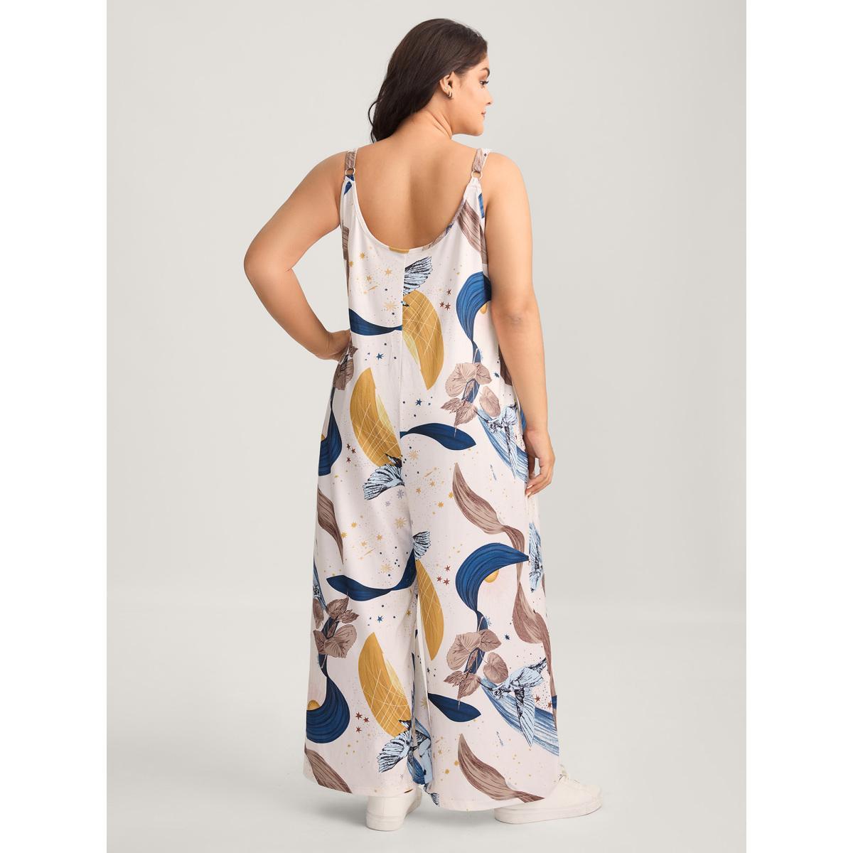 Plus Size Multicolor Star And Moon Print Wide-Leg Jumpsuit Women Sleeveless U-neck Everyday-Casual Loose Jumpsuits BloomChic 30/6X Product Image