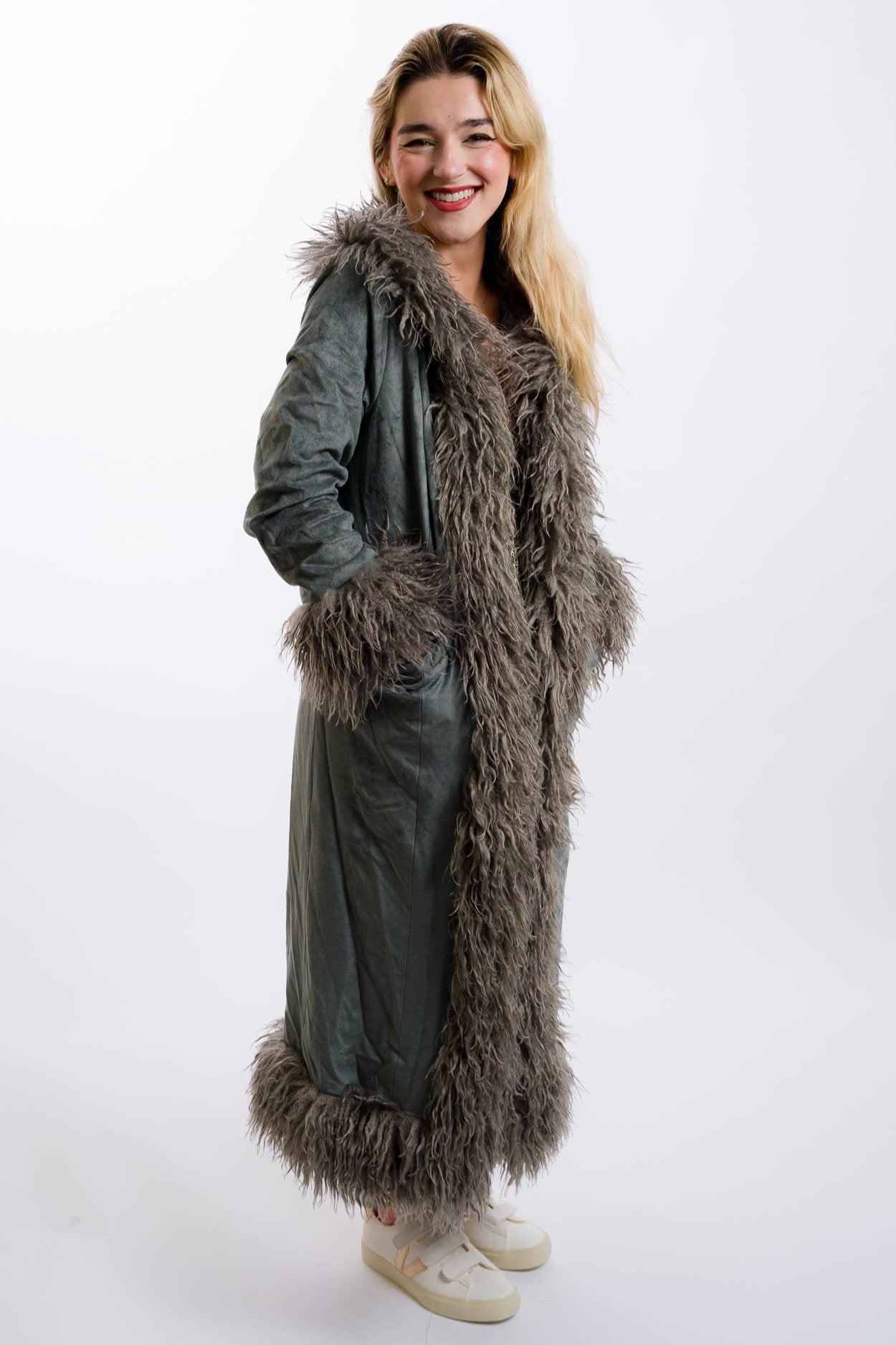 Daisy Street Faux Suede Afghan Coat - Grey Product Image
