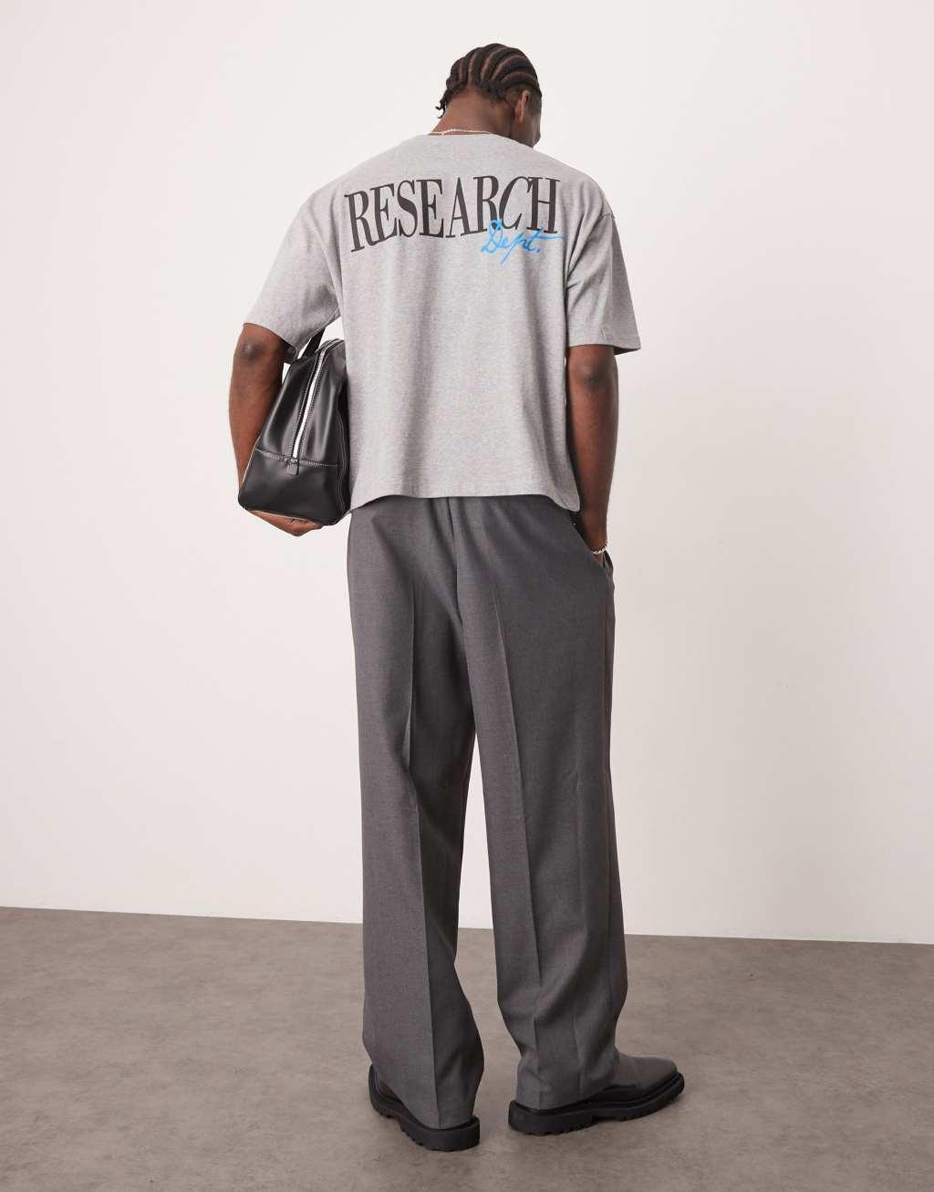 ASOS DESIGN boxy oversized T-shirt with text graphic in gray heather Product Image