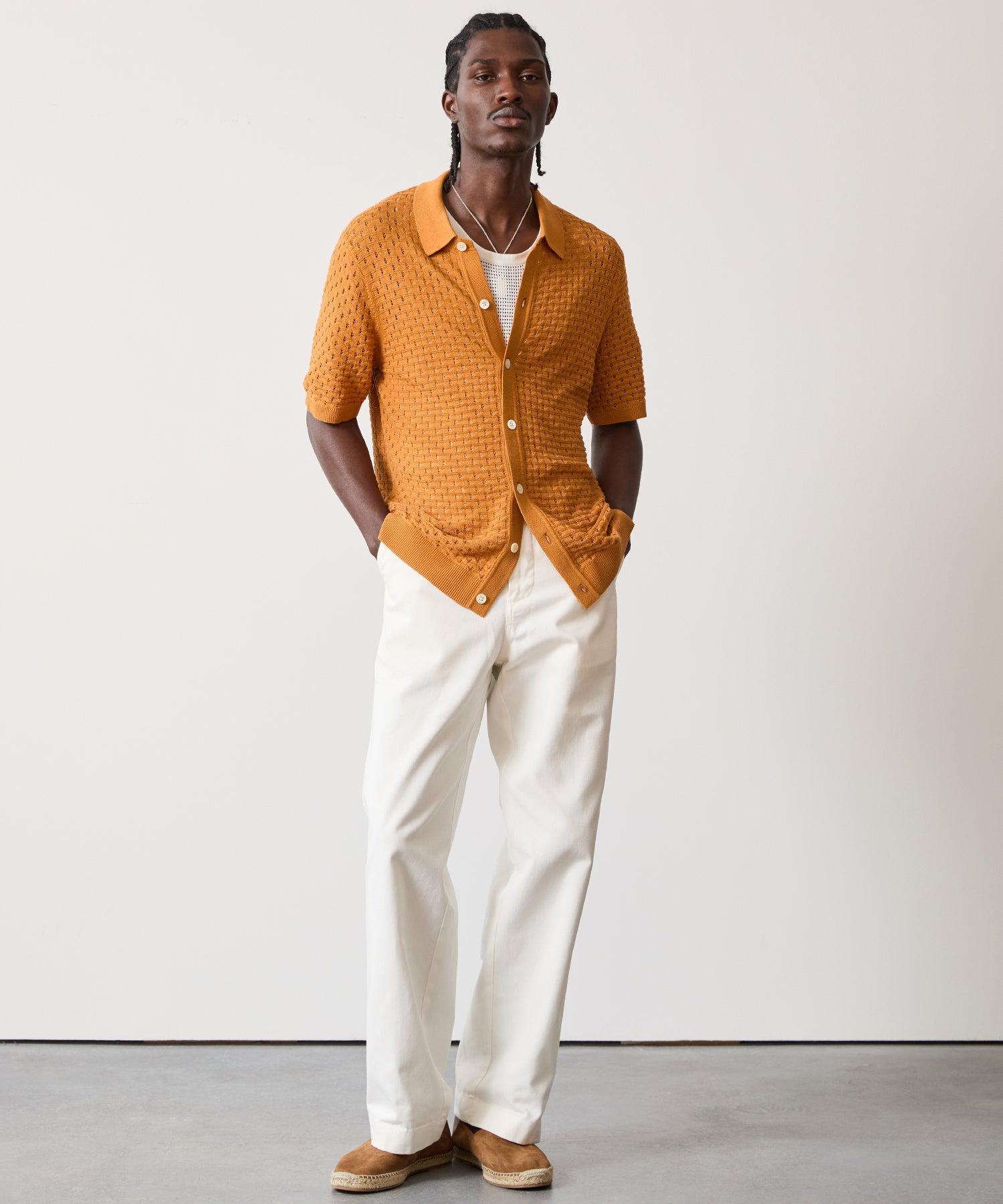 Open-Stitch Full-Placket Polo in Apricot Rush Product Image