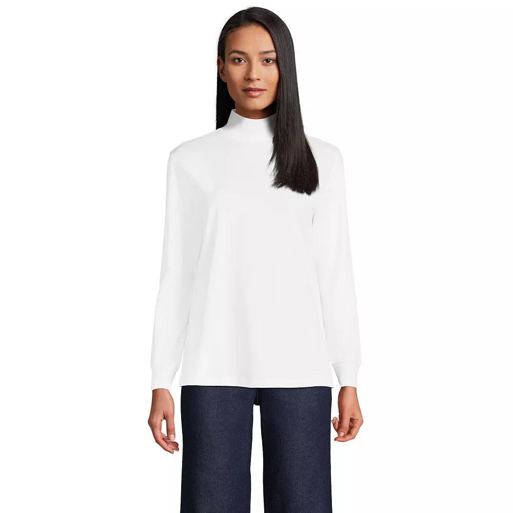 Women's Lands' End Long Sleeve Super T Mockneck Top, Size: Large, Deep  Blue Product Image