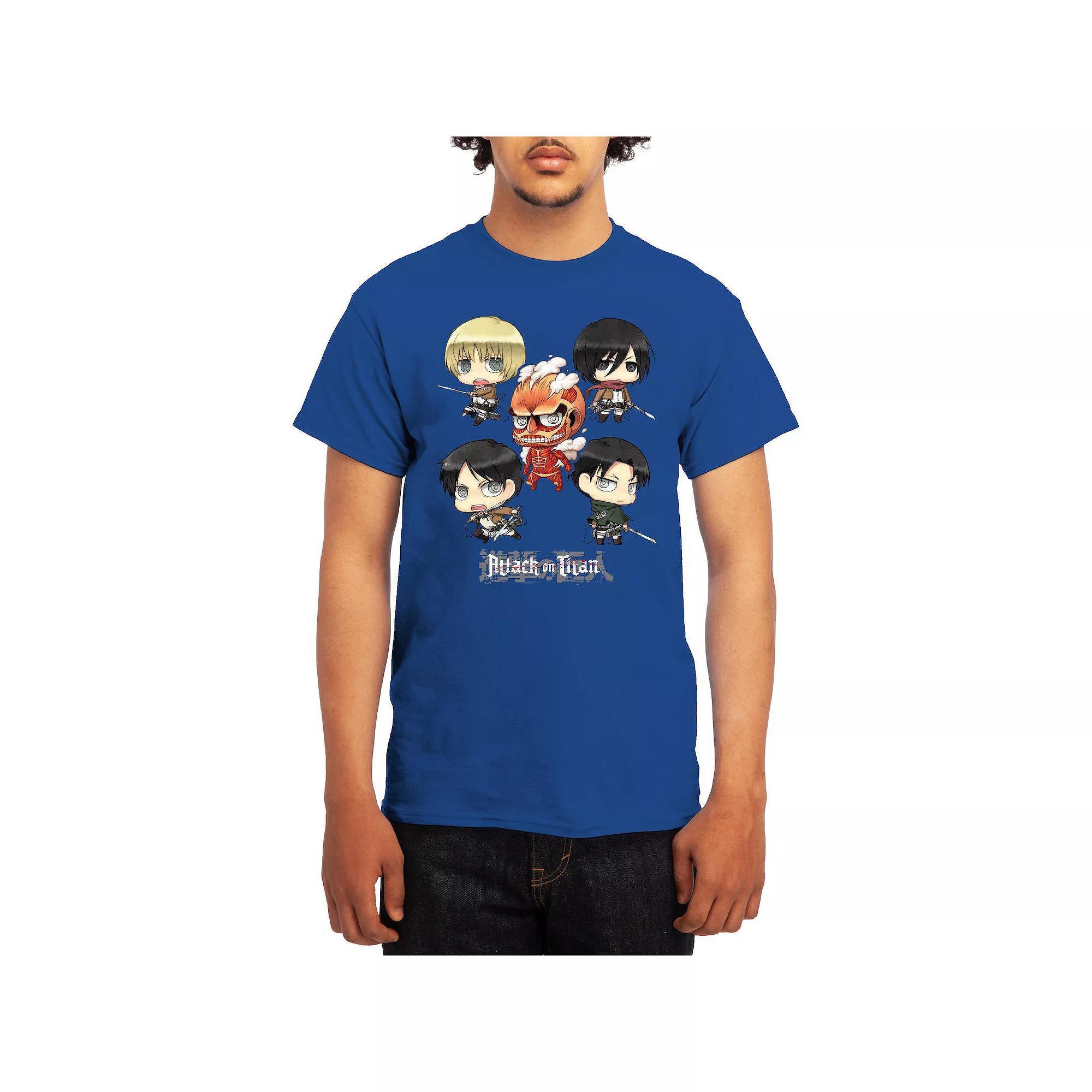Men's Attack on Titan Chibi Character Arranged Graphic Tee, Size: Large, Grey Navy Product Image