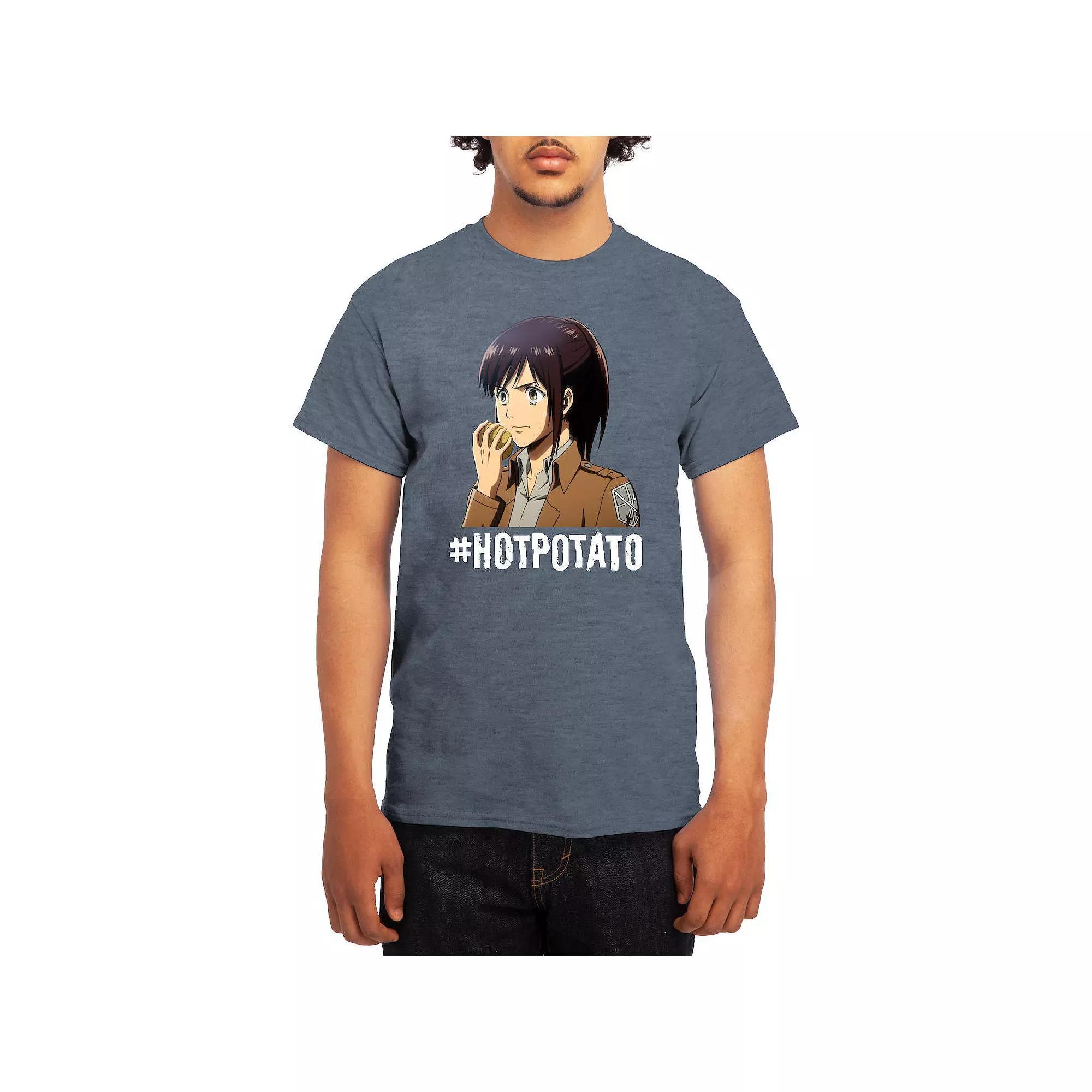 Mens Attack on Titan Hot Potato Tee Grey Red Product Image