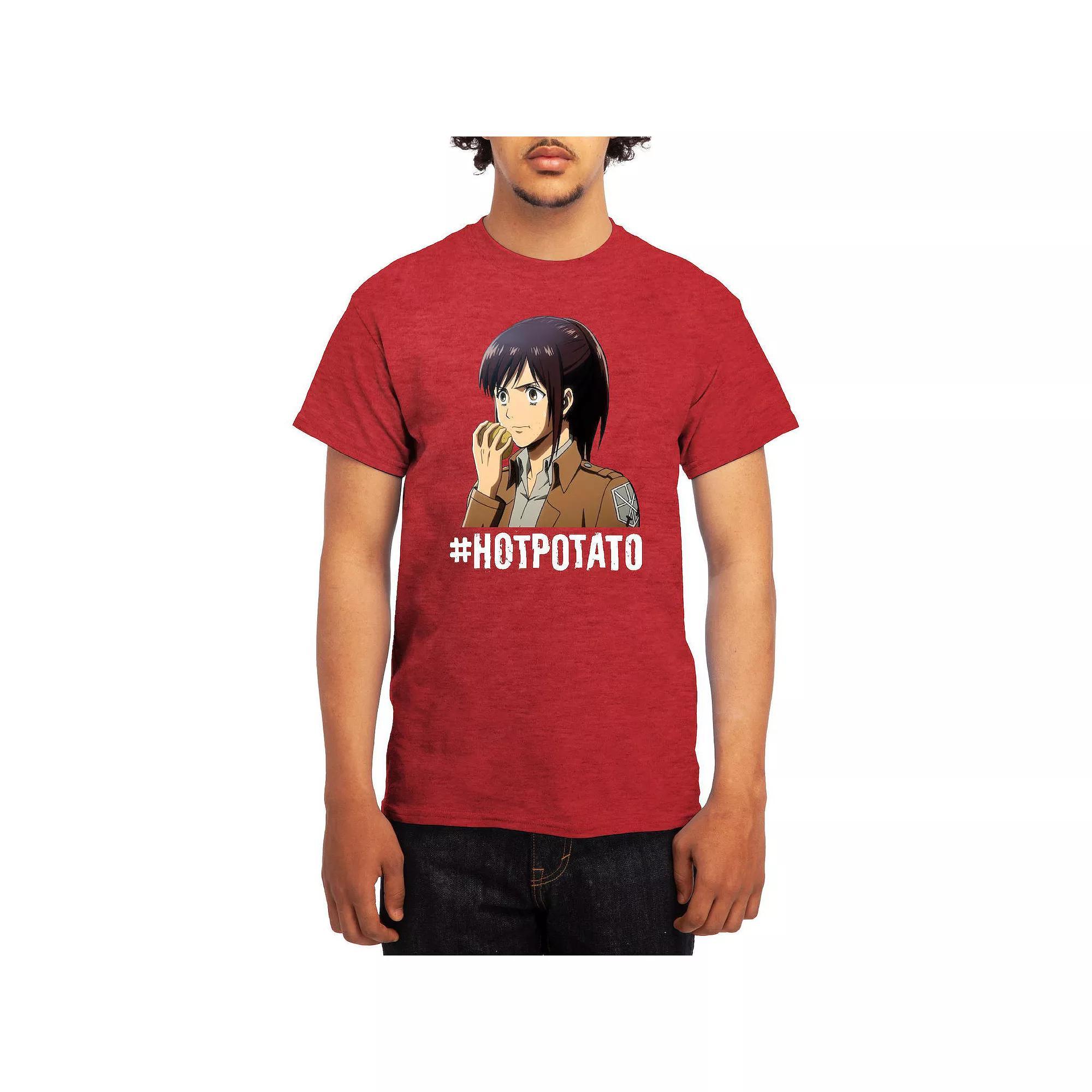 Mens Attack on Titan Hot Potato Tee Grey Red Product Image