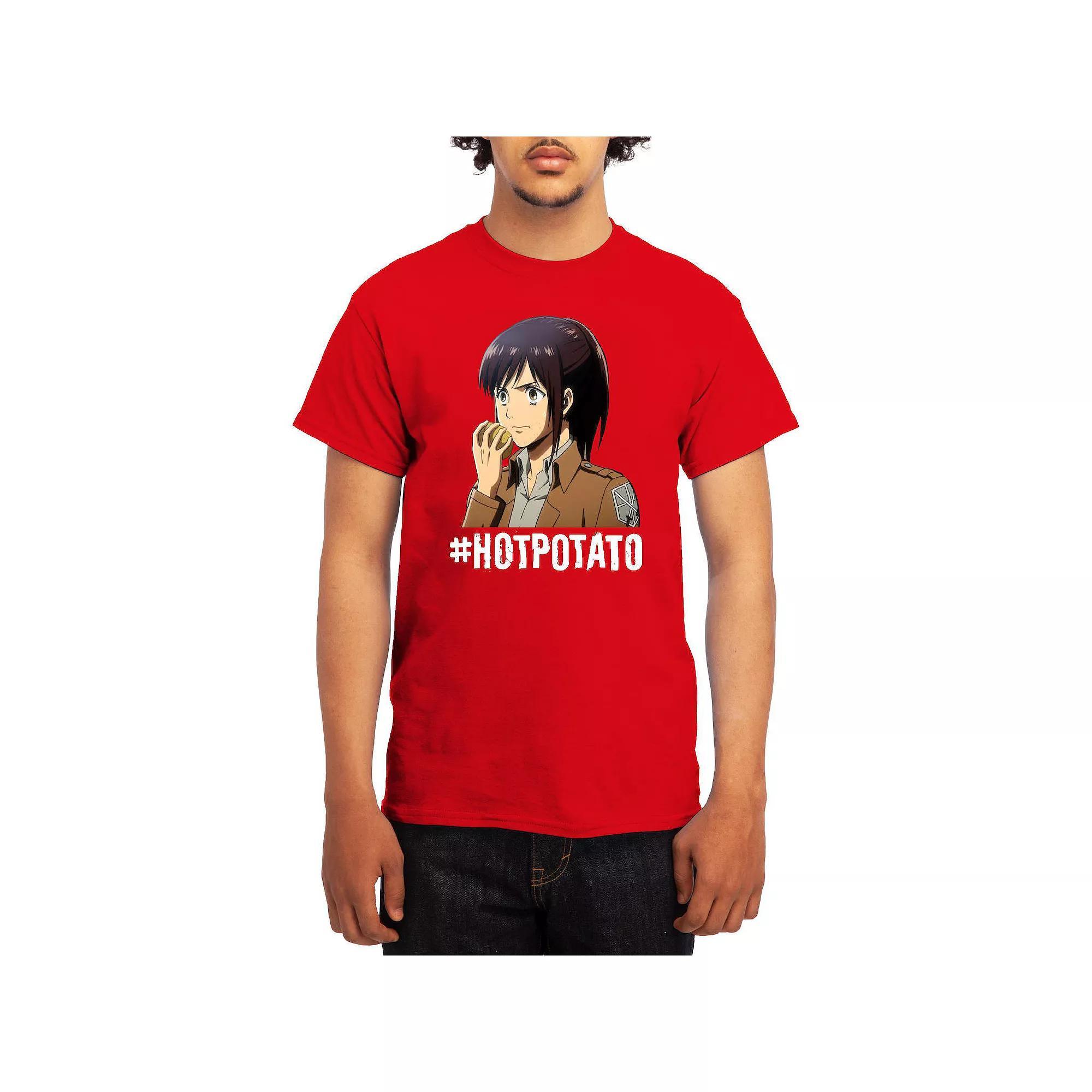 Mens Attack on Titan Hot Potato Tee Grey Red Product Image
