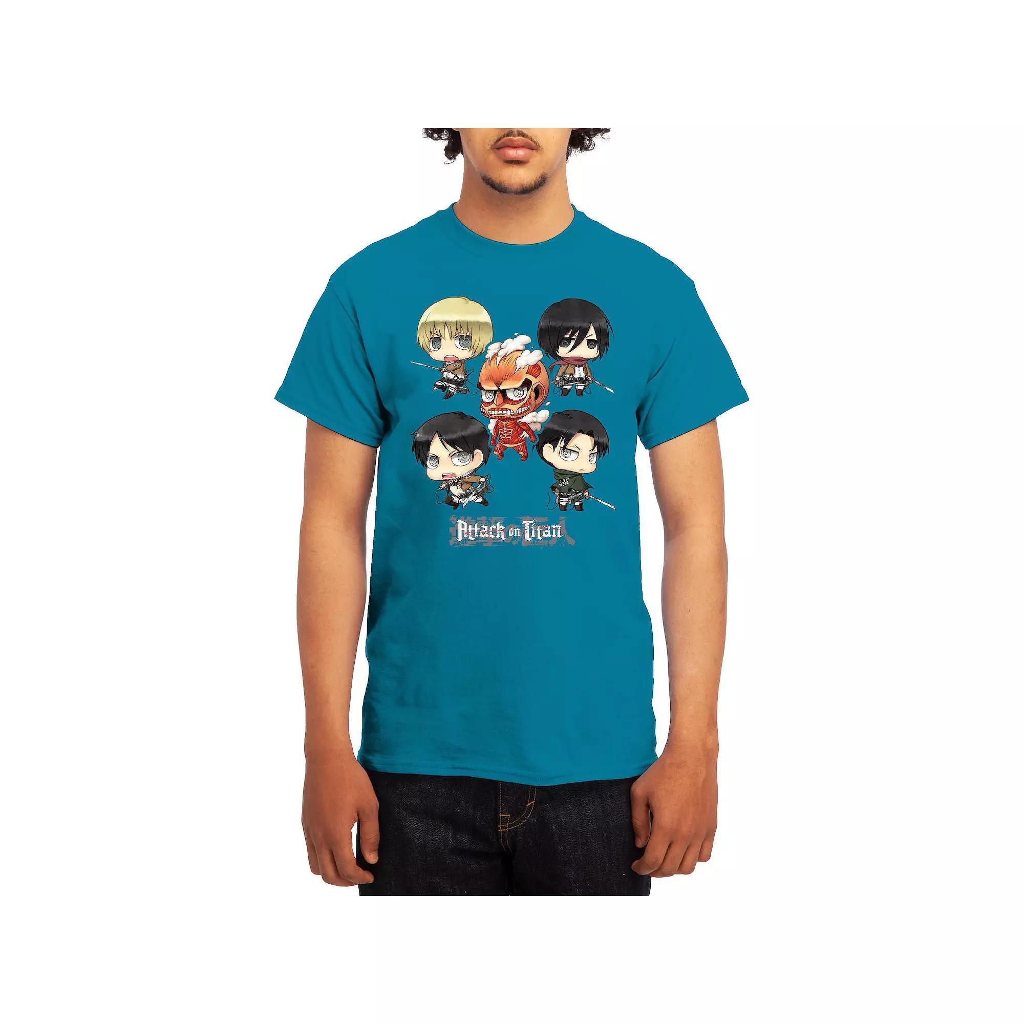 Men's Attack on Titan Chibi Character Arranged Graphic Tee, Size: Large, Grey Navy Product Image