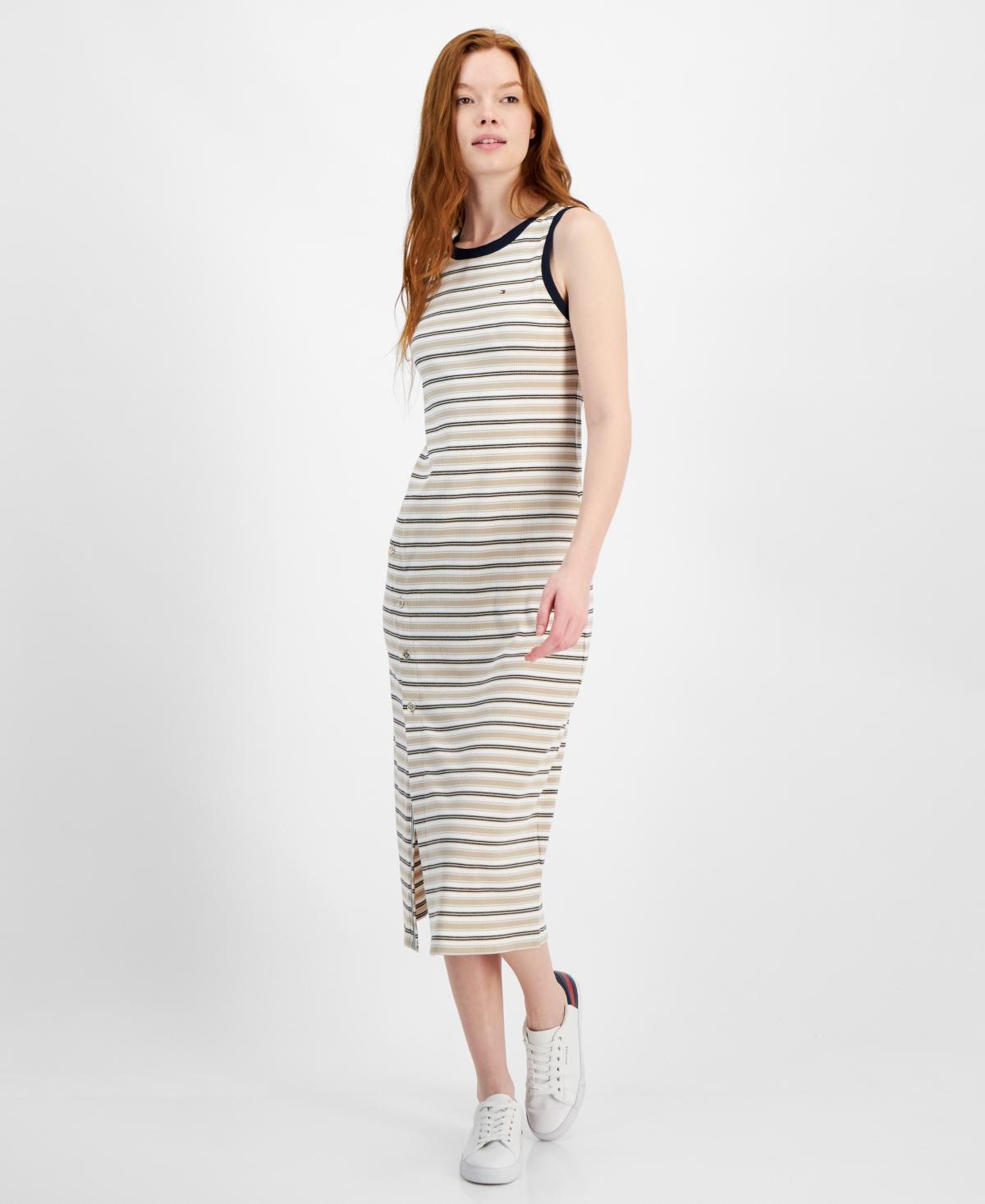 Tommy Hilfiger Sleeveless Stripe Midi Dress (Sky Captain/Khaki) Women's Dress Product Image