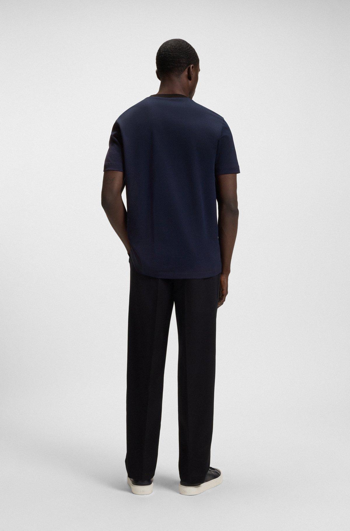 BOSS - Geometric-jacquard T-shirt in mercerized cotton - Dark Blue Product Image
