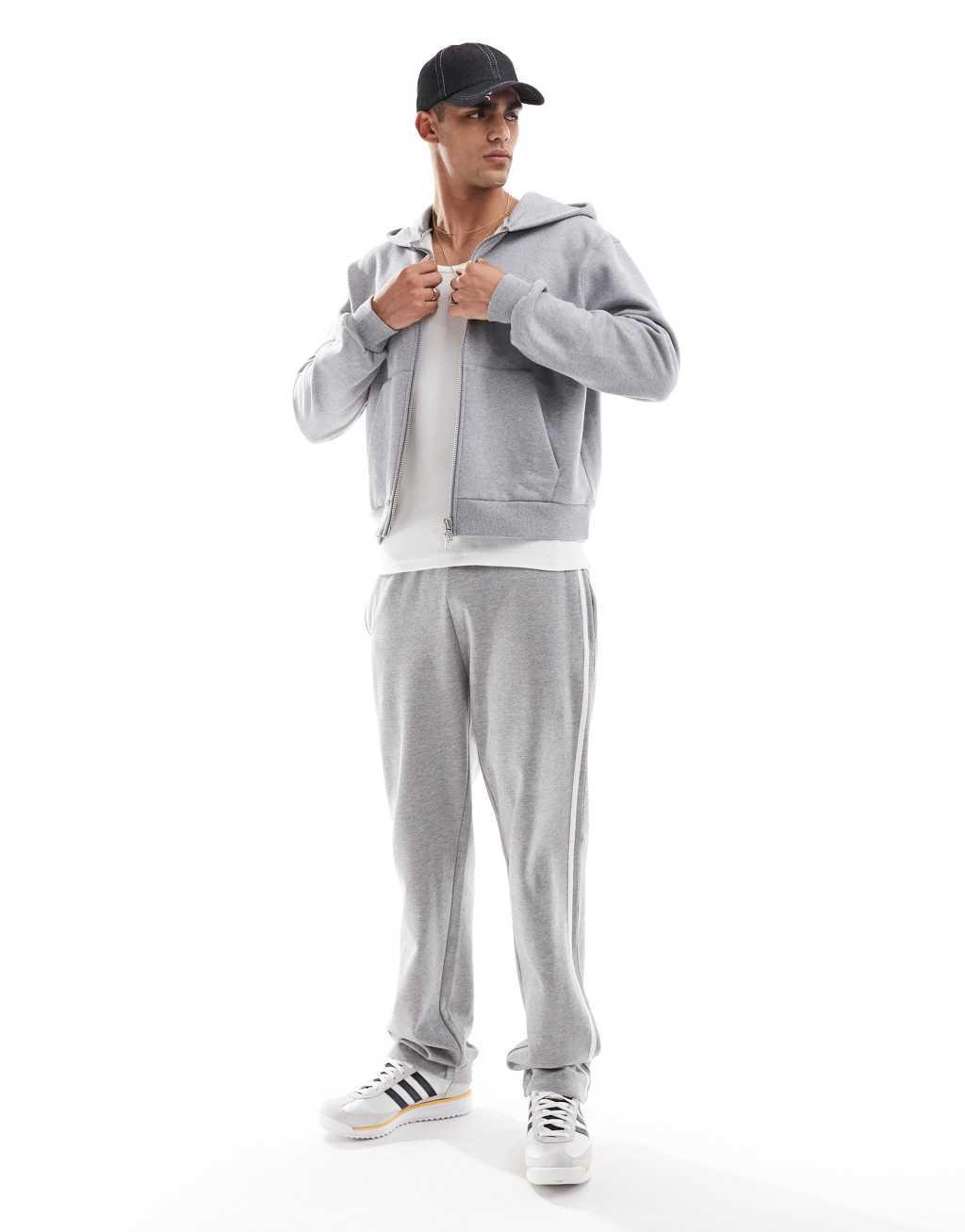 ASOS DESIGN premium heavyweight boxy oversized zip through hoodie 400gsm in gray heather Product Image