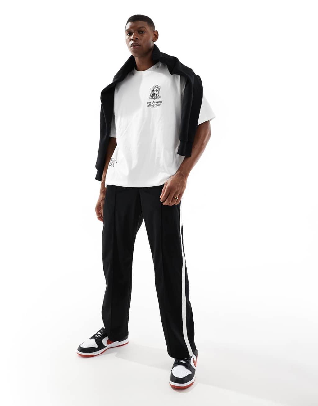 Bershka wide fit side panel sweatpants in black Product Image