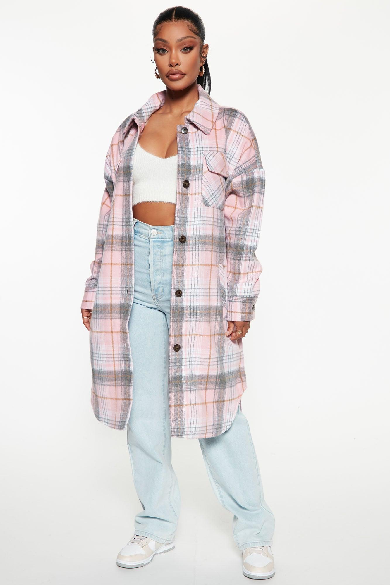 Get Lost Plaid Shacket - Pink Product Image